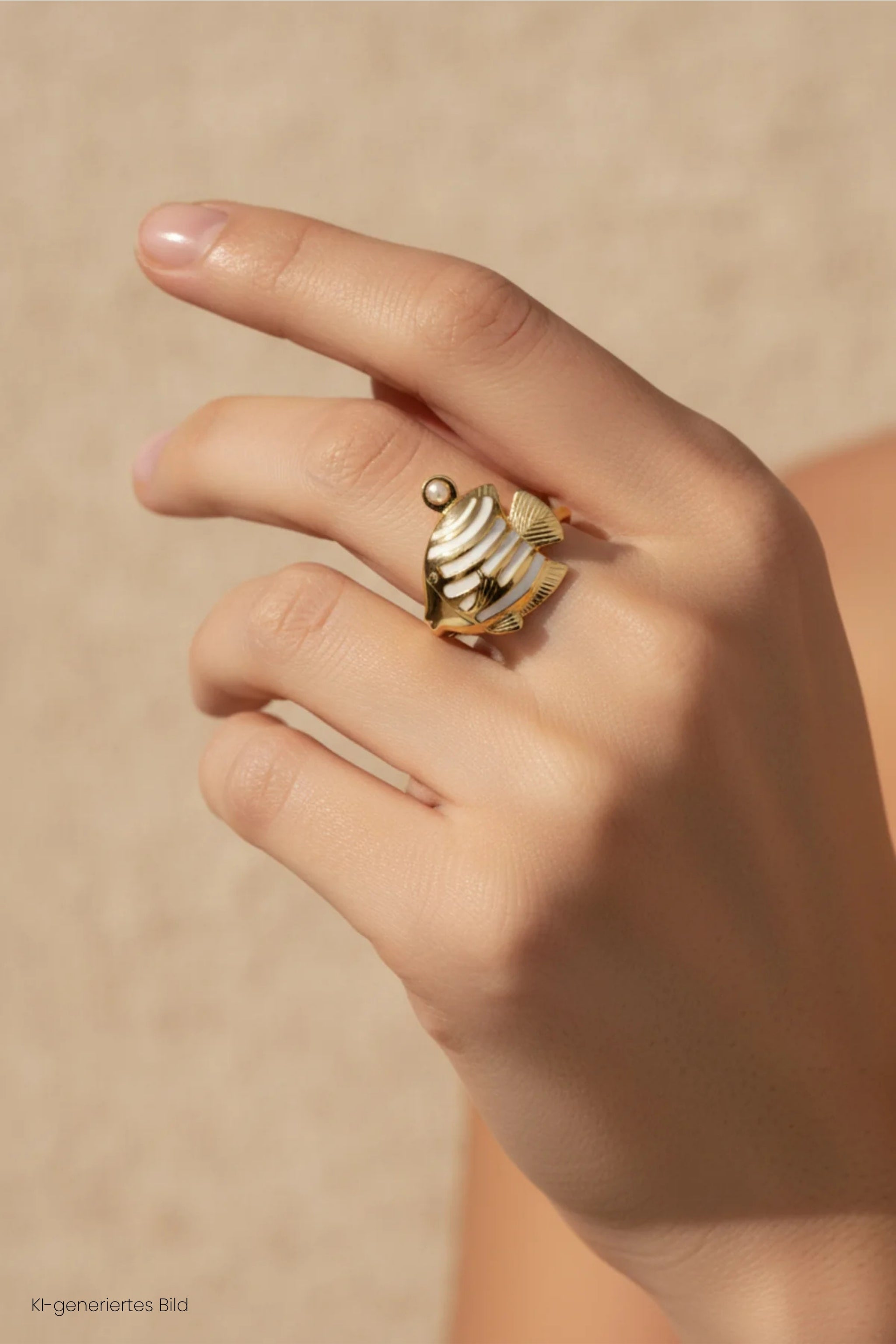 Ring mit Fisch, gold-perlmuttweiß
