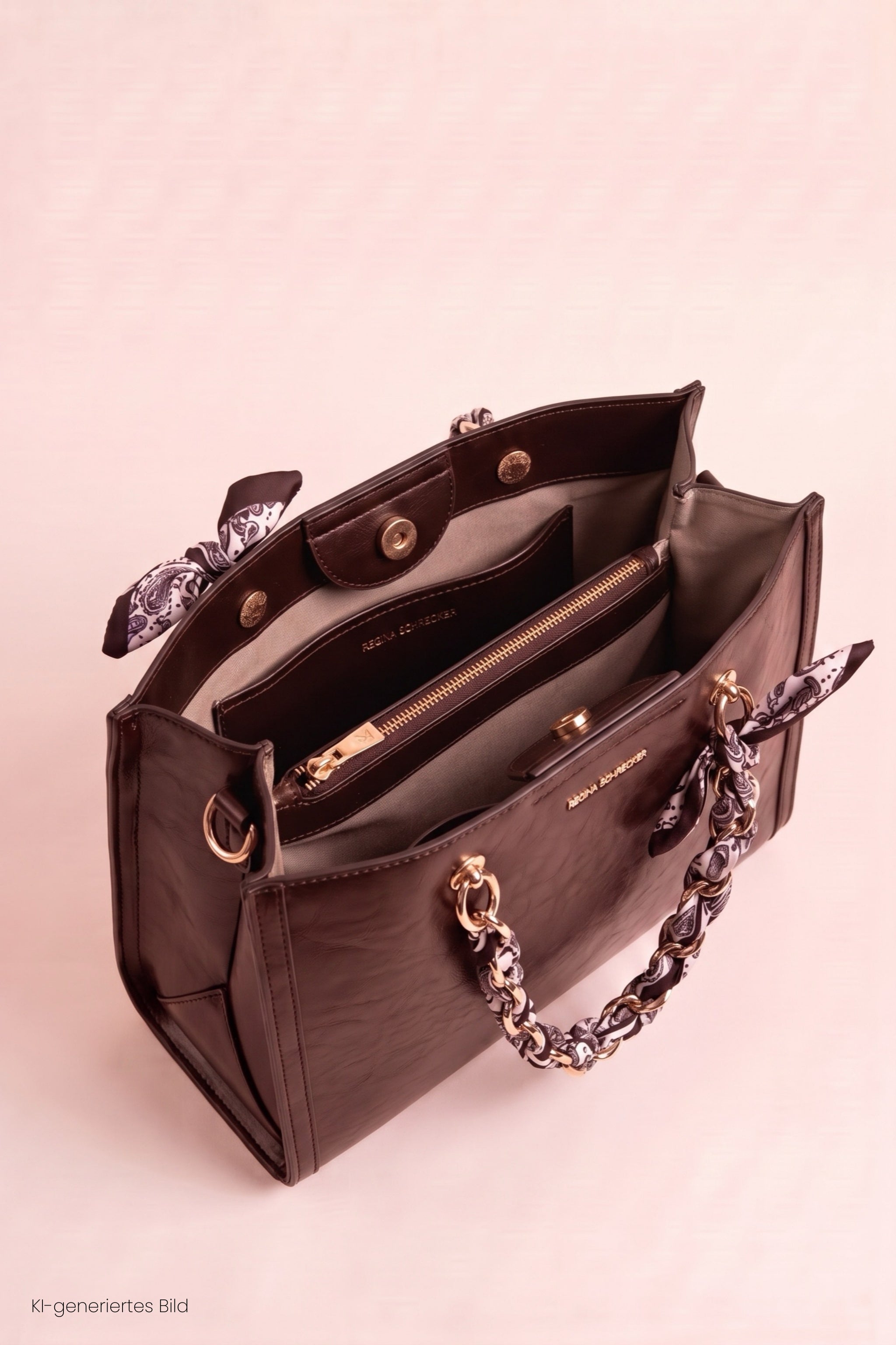 elegante Tasche mit Kettenhenkel, dunkelbraun