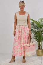 Schöner Halbleinen-Rock, beige-pink