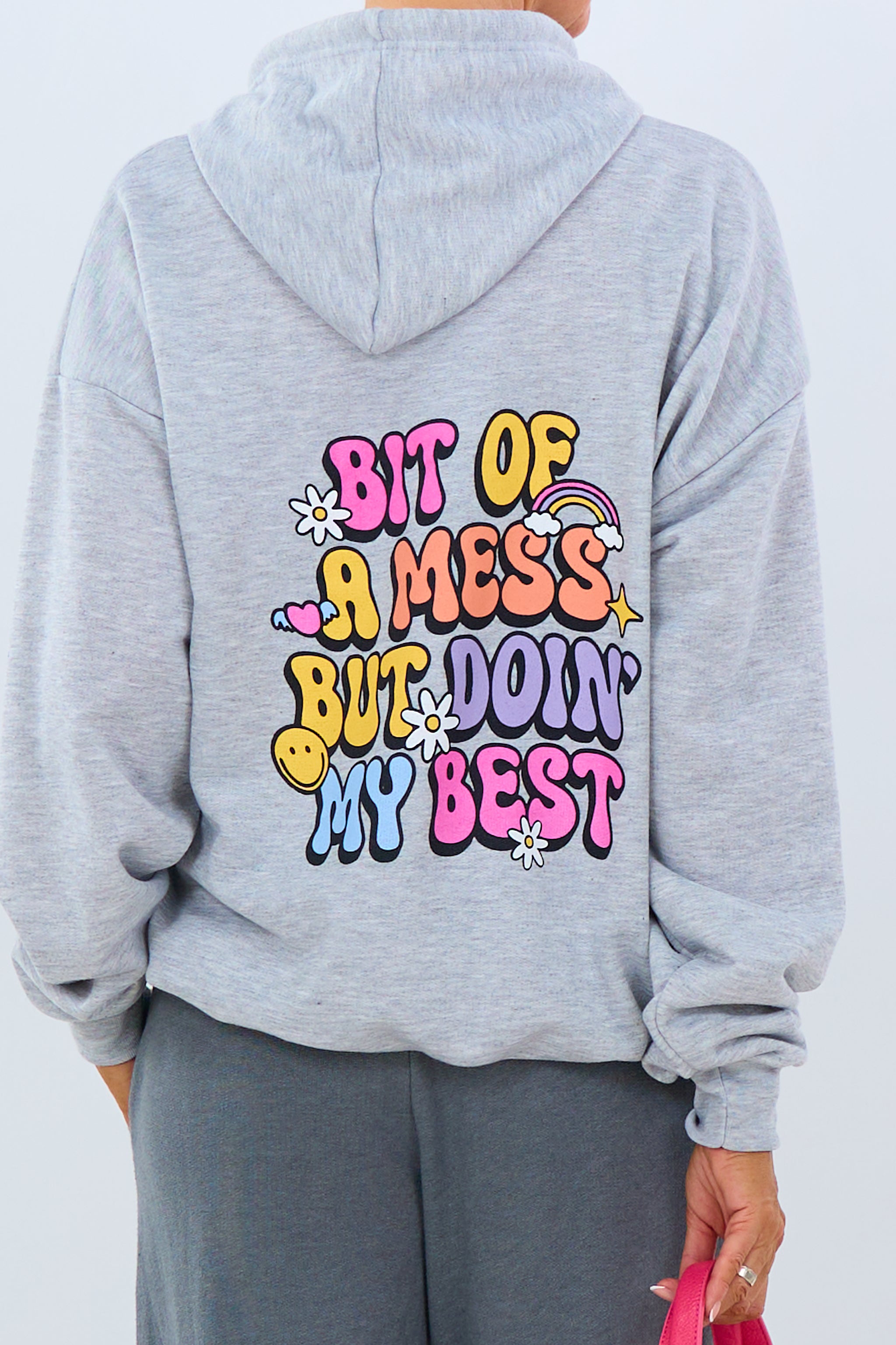 Hoodie mit Print: "Bit of a mess", grau meliert