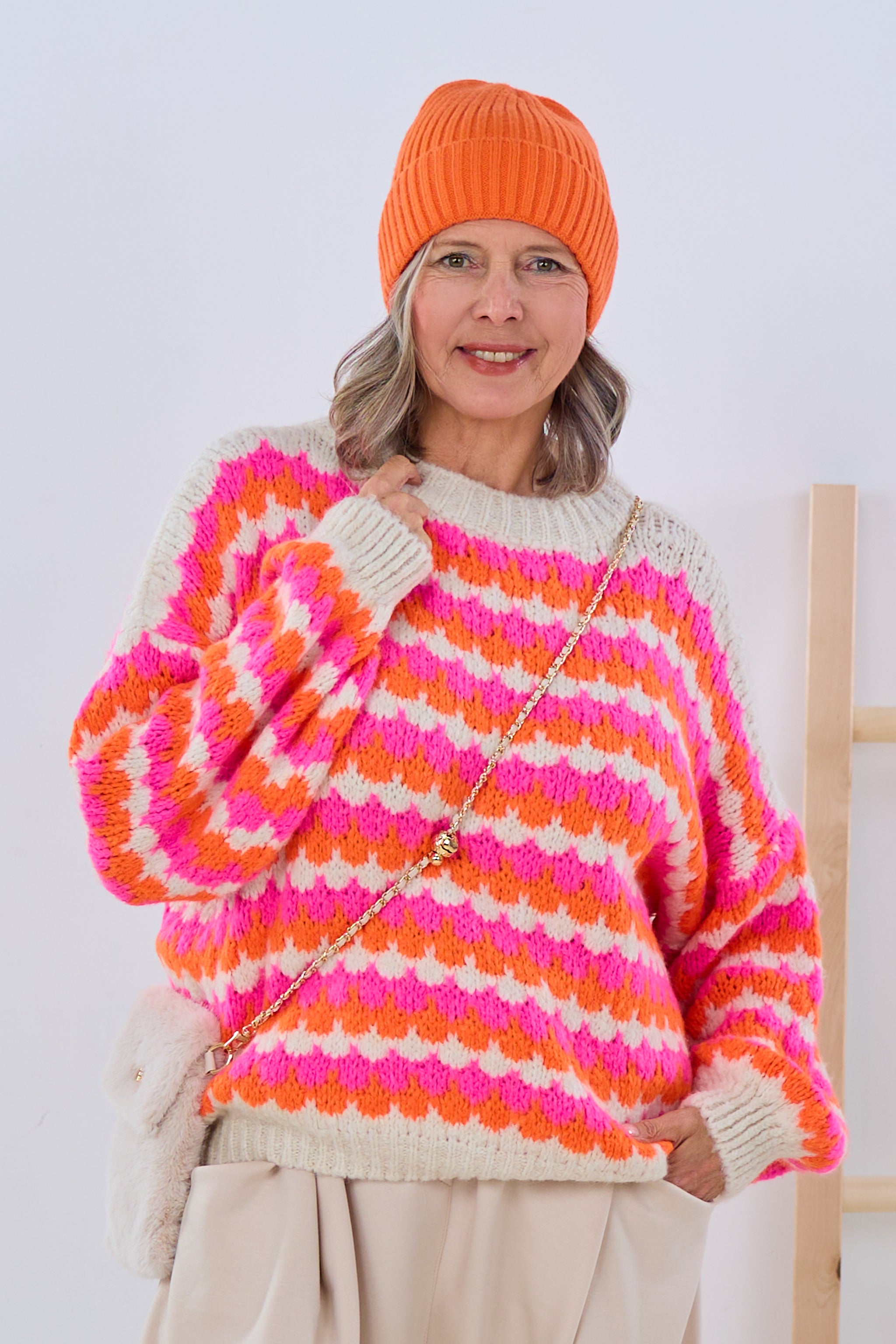 Grobstrick Pullover, orange-pink von Trends & Lifestyle