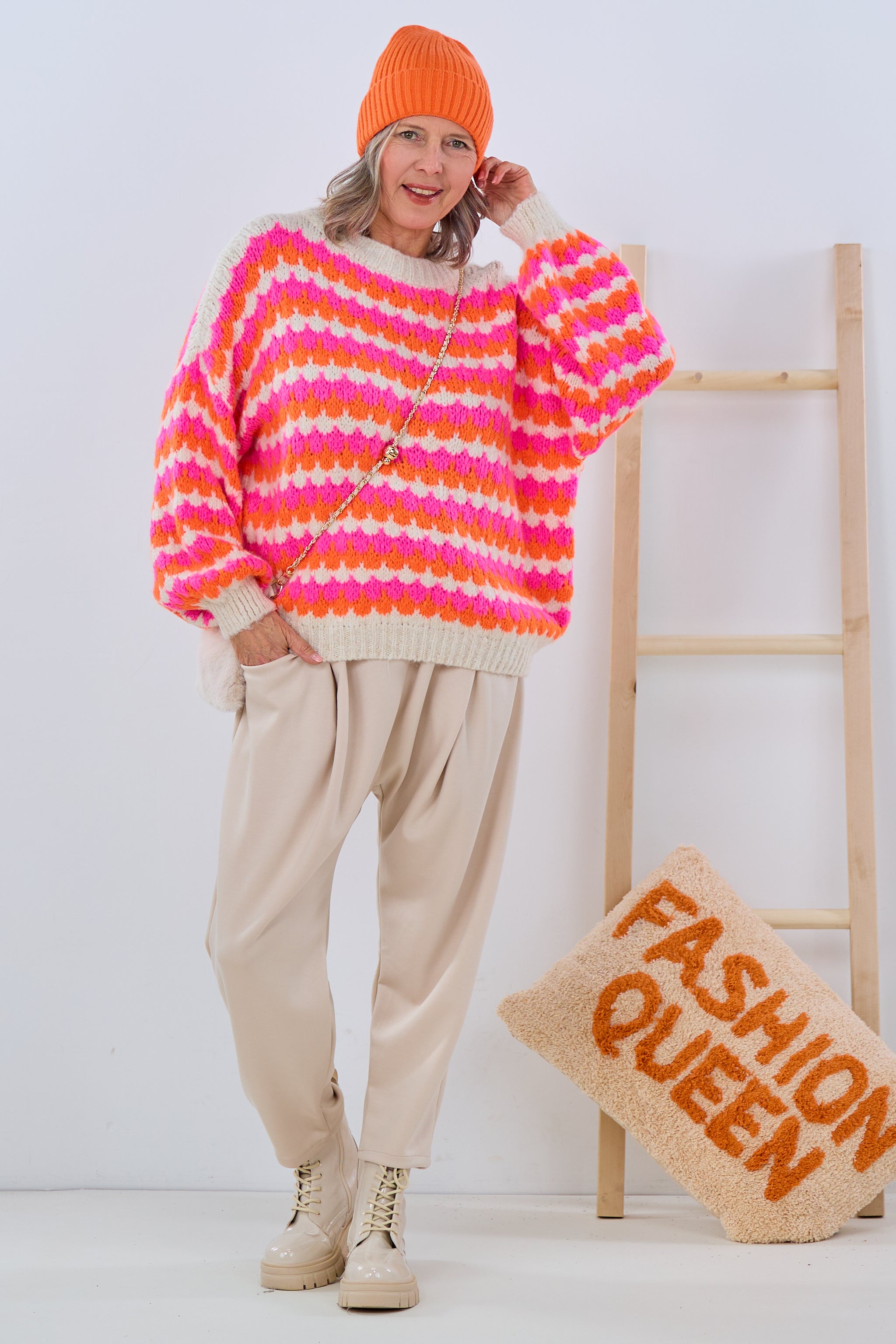 Grobstrick Pullover, orange-pink von Trends & Lifestyle