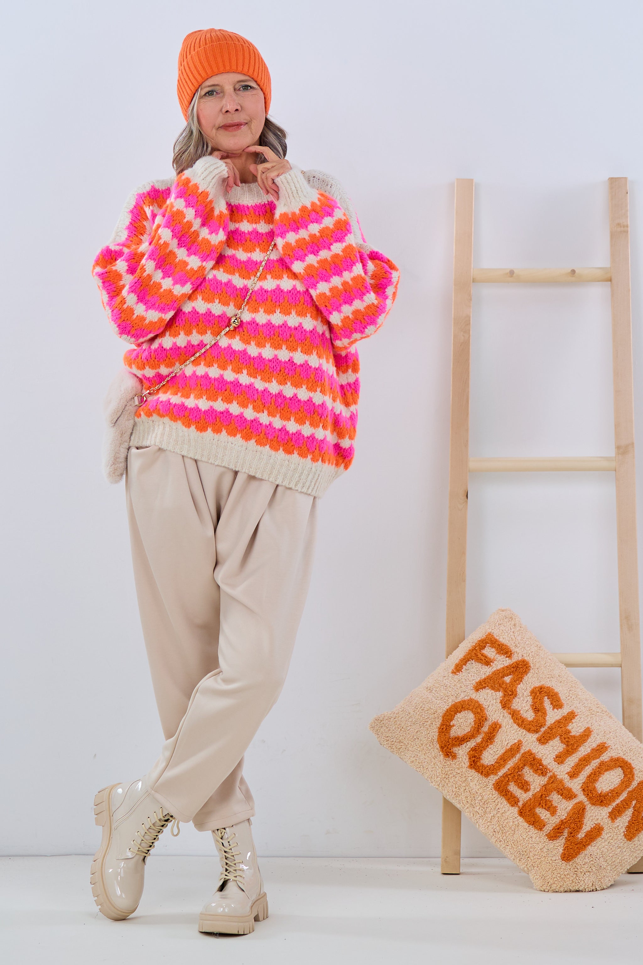 Grobstrick Pullover, orange-pink von Trends & Lifestyle