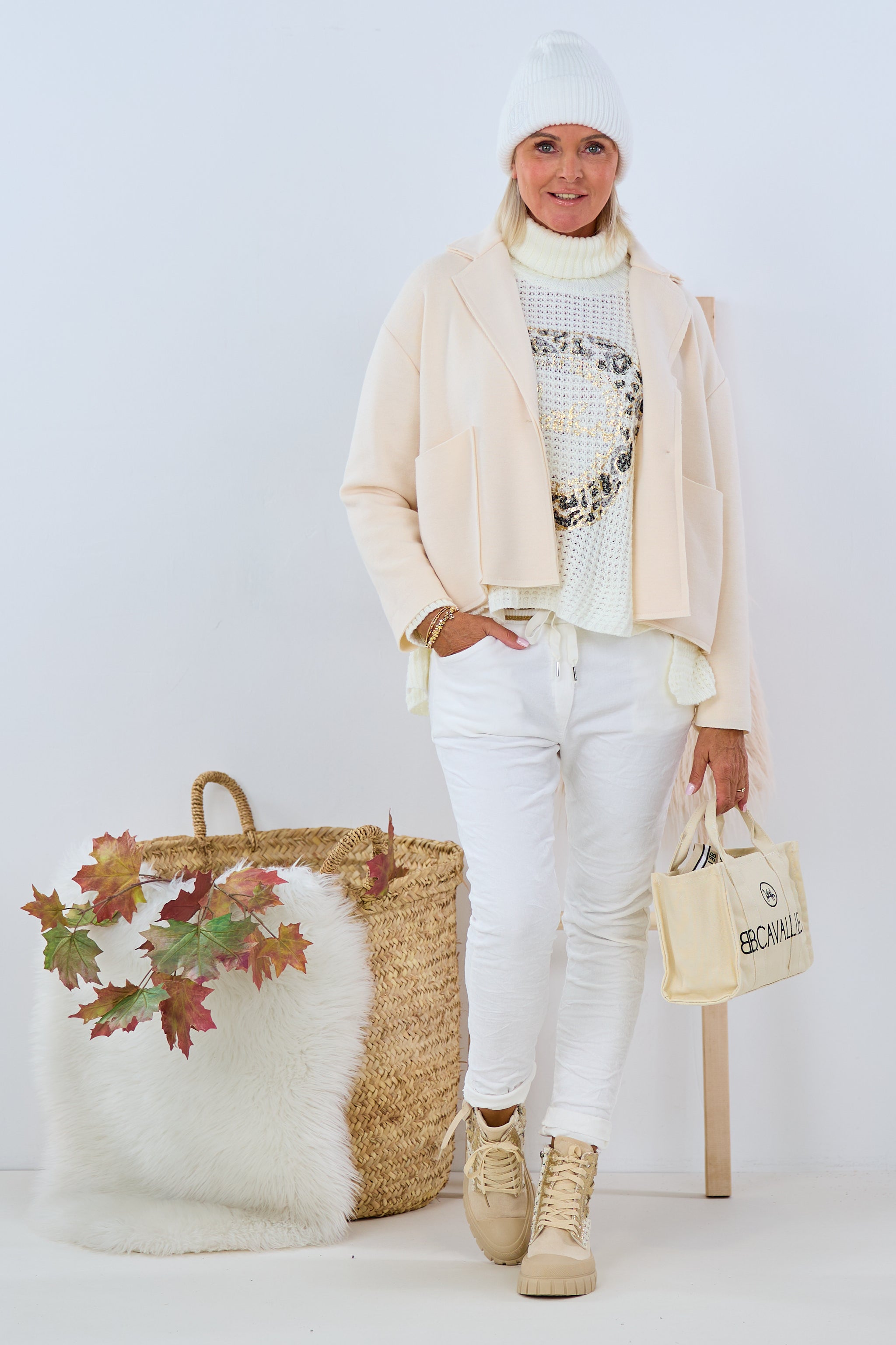 Oversized Feinstrick Blazer mit großen Taschen, creme von Trends & Lifestyle