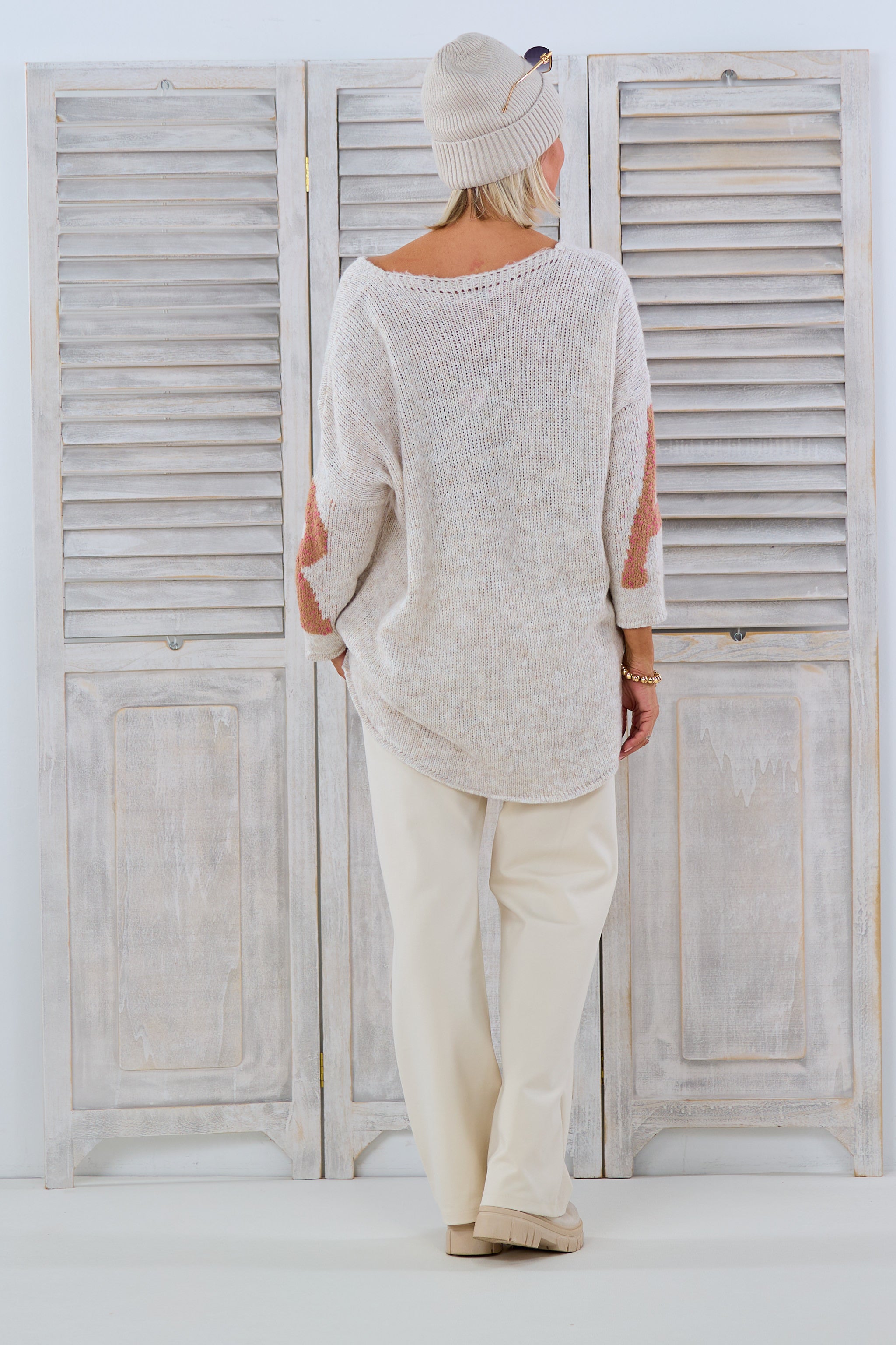 Oversized Strickpulli mit Amour-Schriftzug, beige melange von Trends & Lifestyle