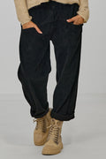 Breitcordhose mit elastischem Bund, schwarz