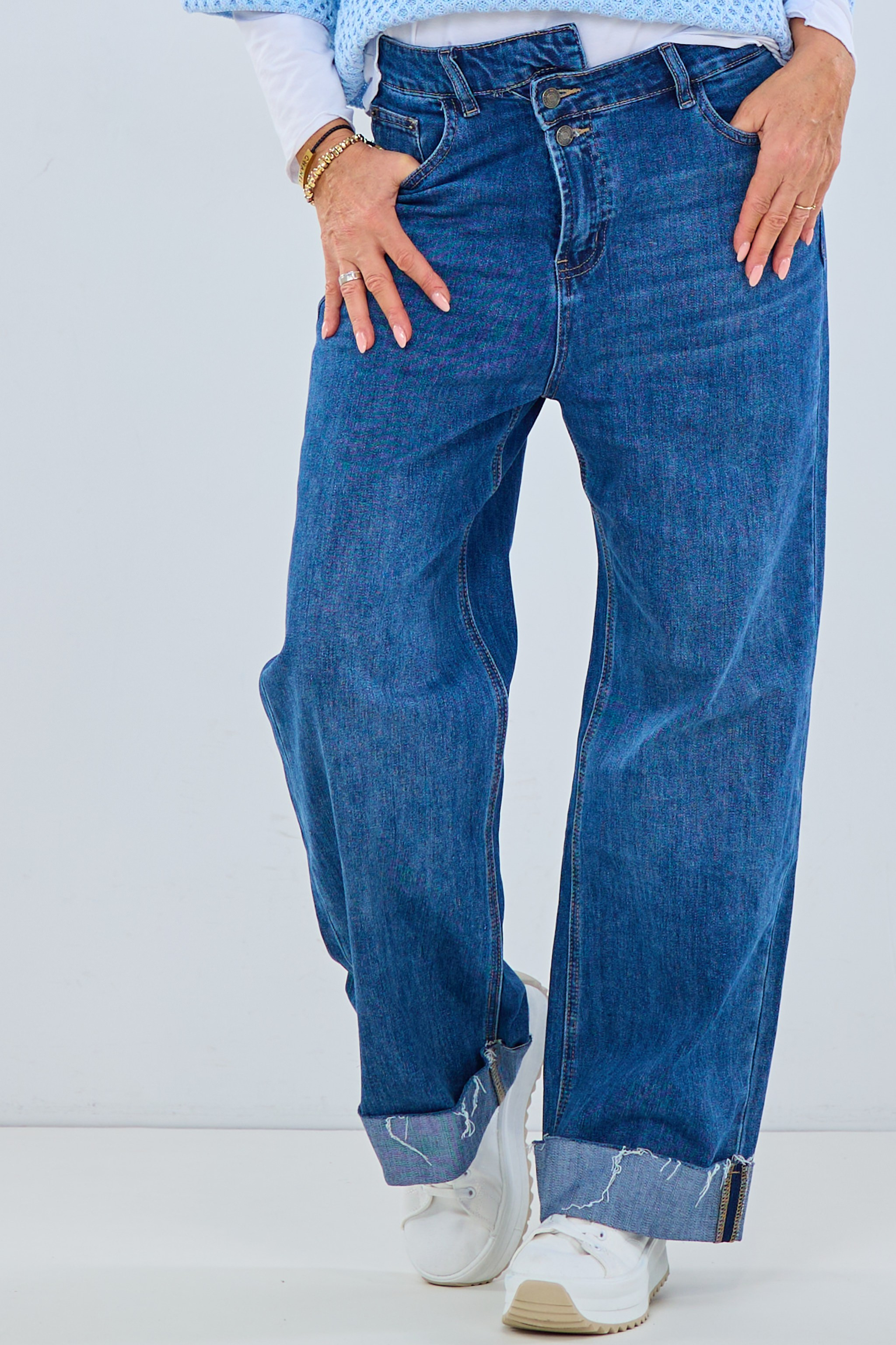 High Waist Jeans mit weitem Bein, denim