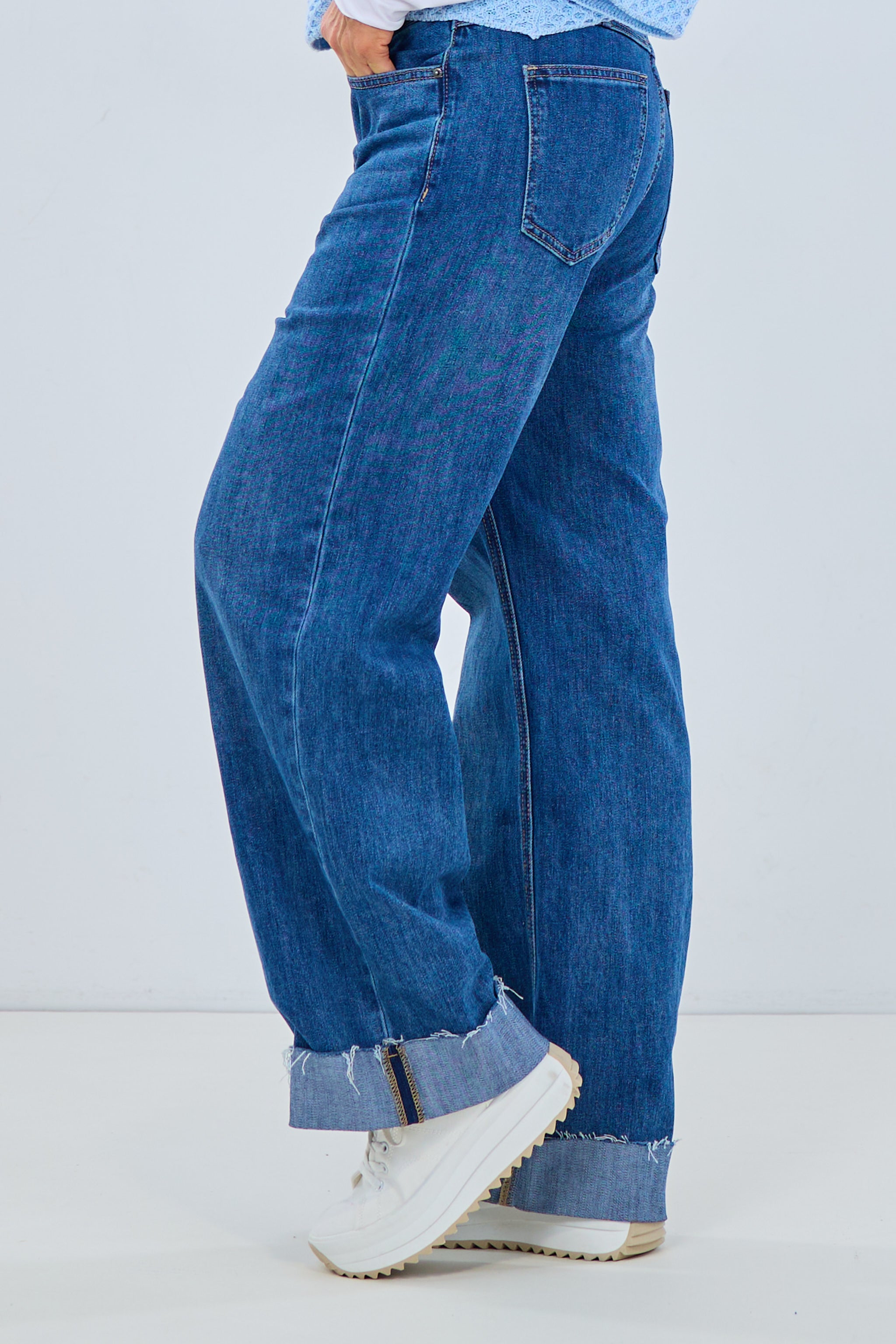 High Waist Jeans mit weitem Bein, denim