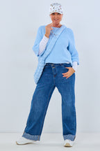 High waist wide leg jeans, denim