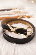 Schmaler Ledergürtel mit toller Schnalle, schwarz-gold