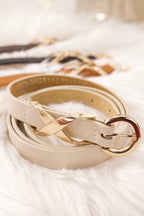 Schmaler Ledergürtel mit toller Schnalle, beige-gold
