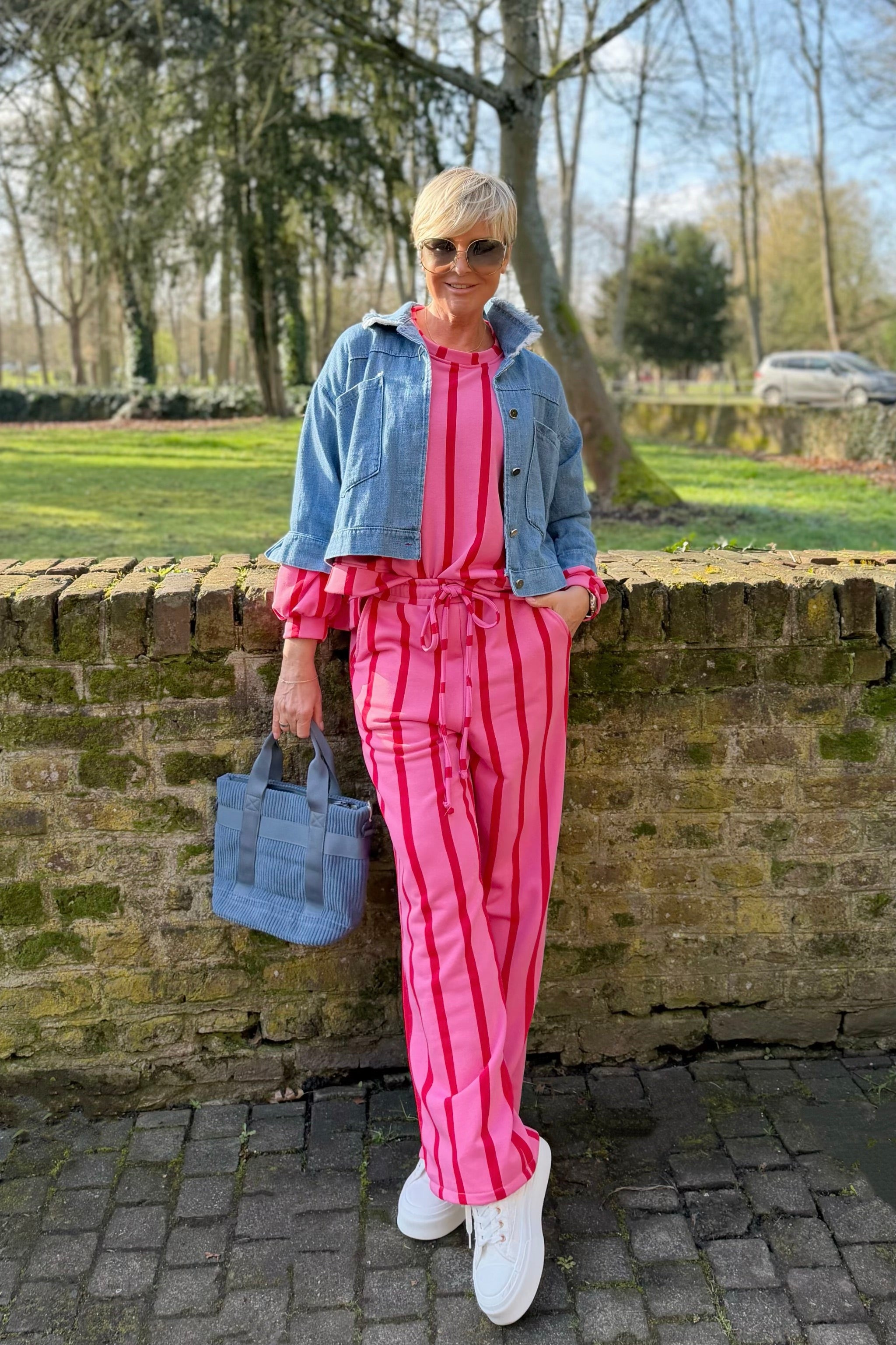 gestreifte Sweaty Marlene Hose, pink-rot