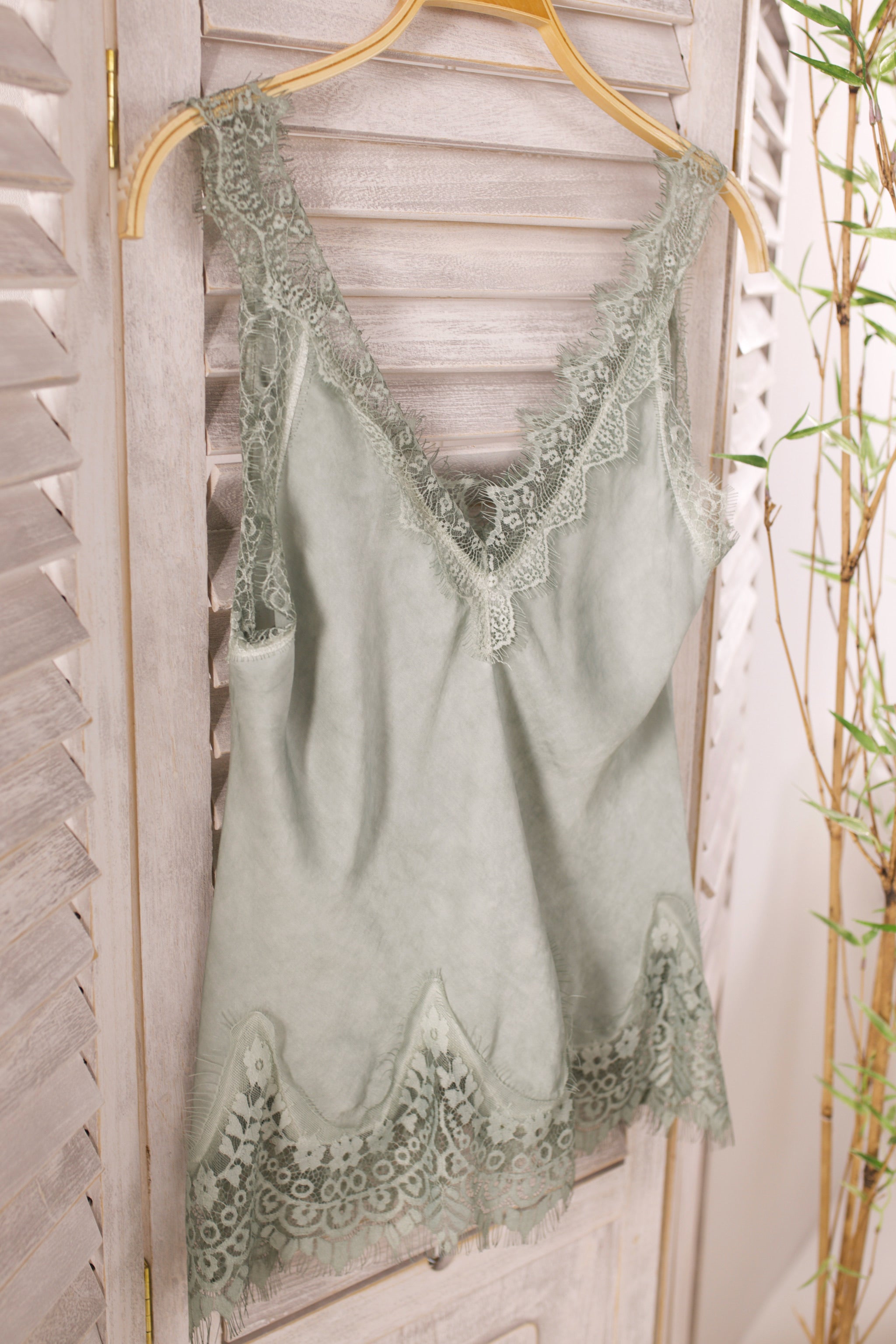 Viscose-Top mit Spitze, khaki