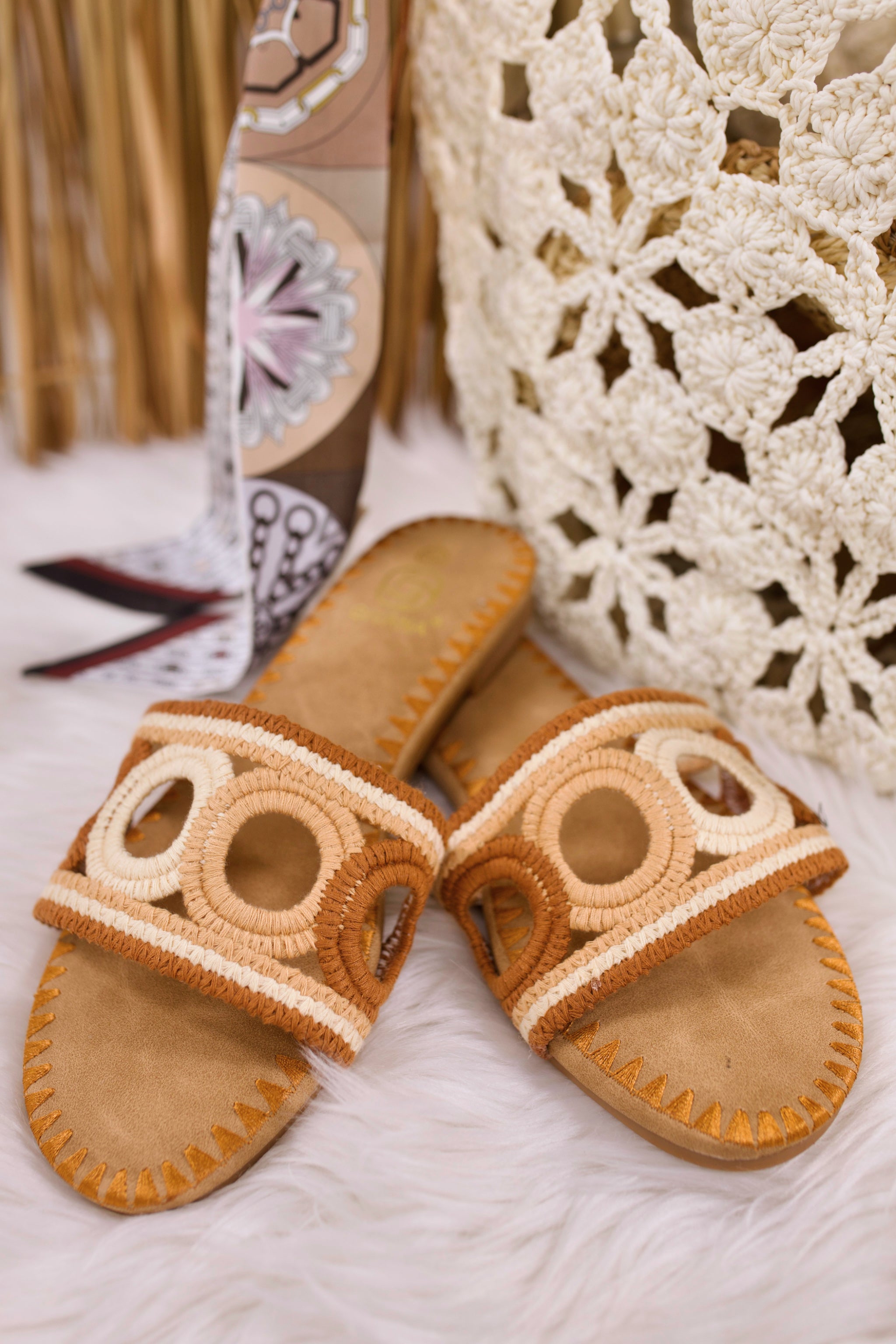 Boho Pantolette, camel-beige-creme