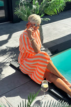 Musselin Kleid mit V-Ausschnitt, orange-gelb