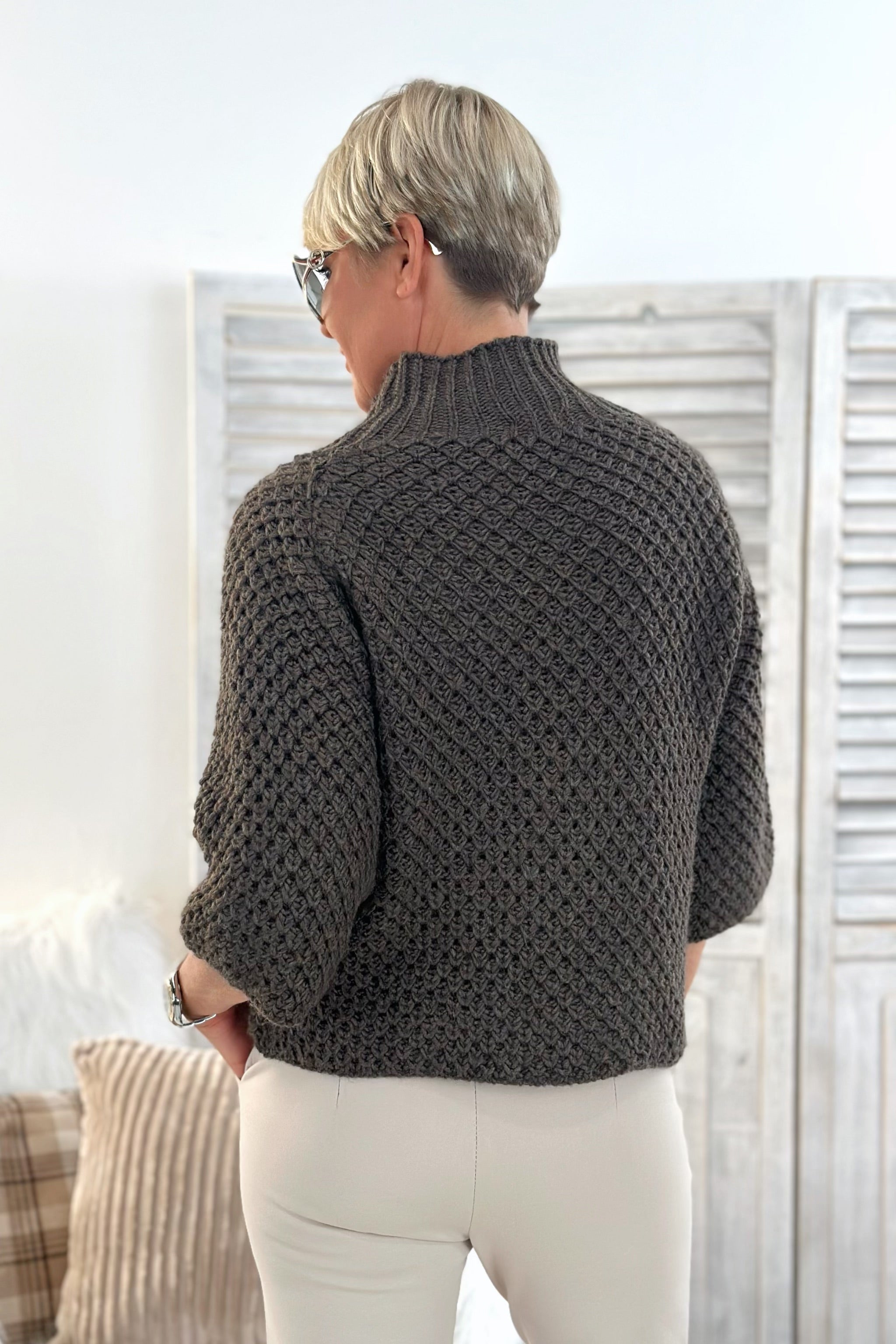 grobgestrickter Pullover mit Turtleneck, braun