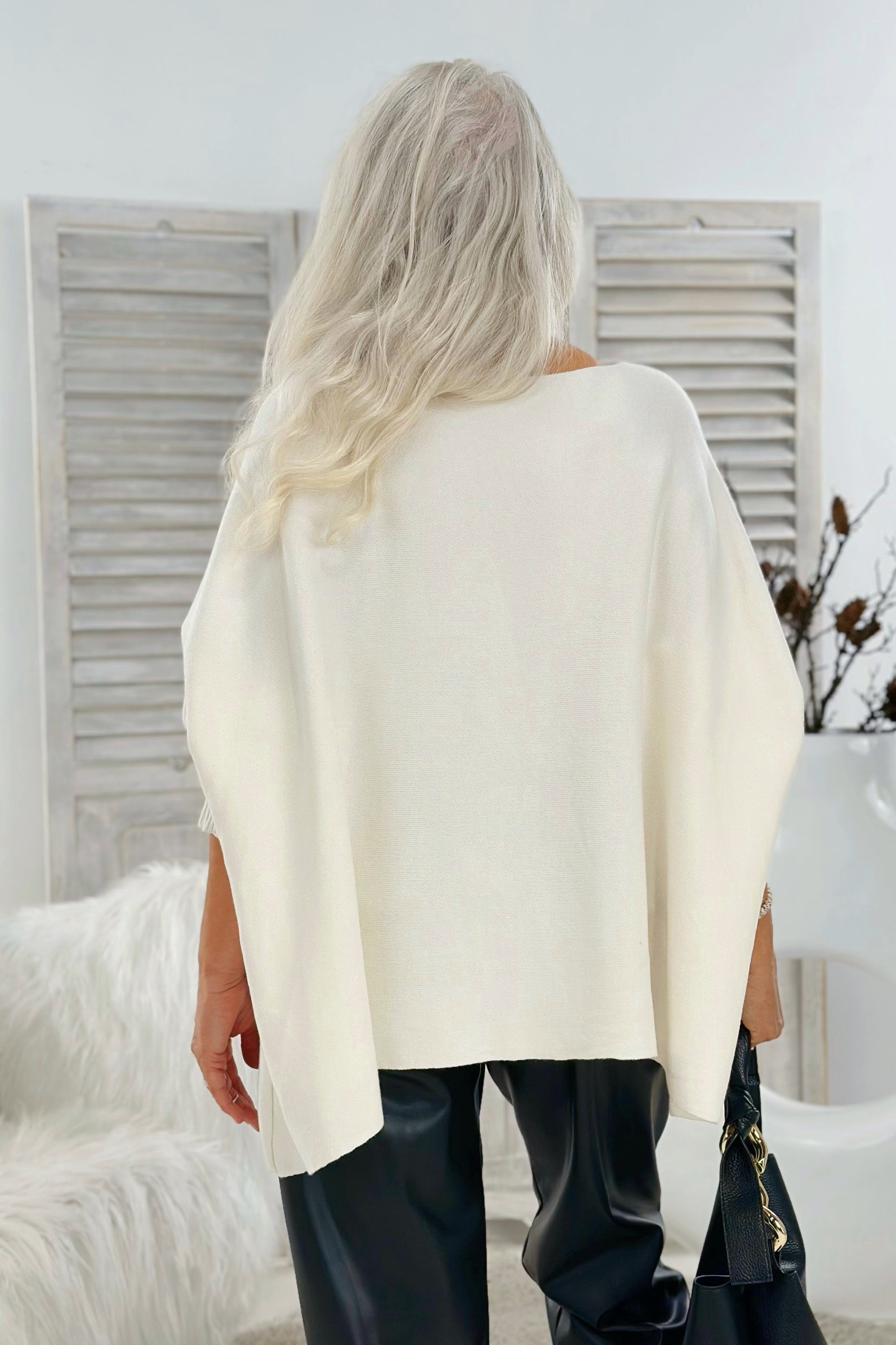 Oversized Pulli - quergestrickt, ecru