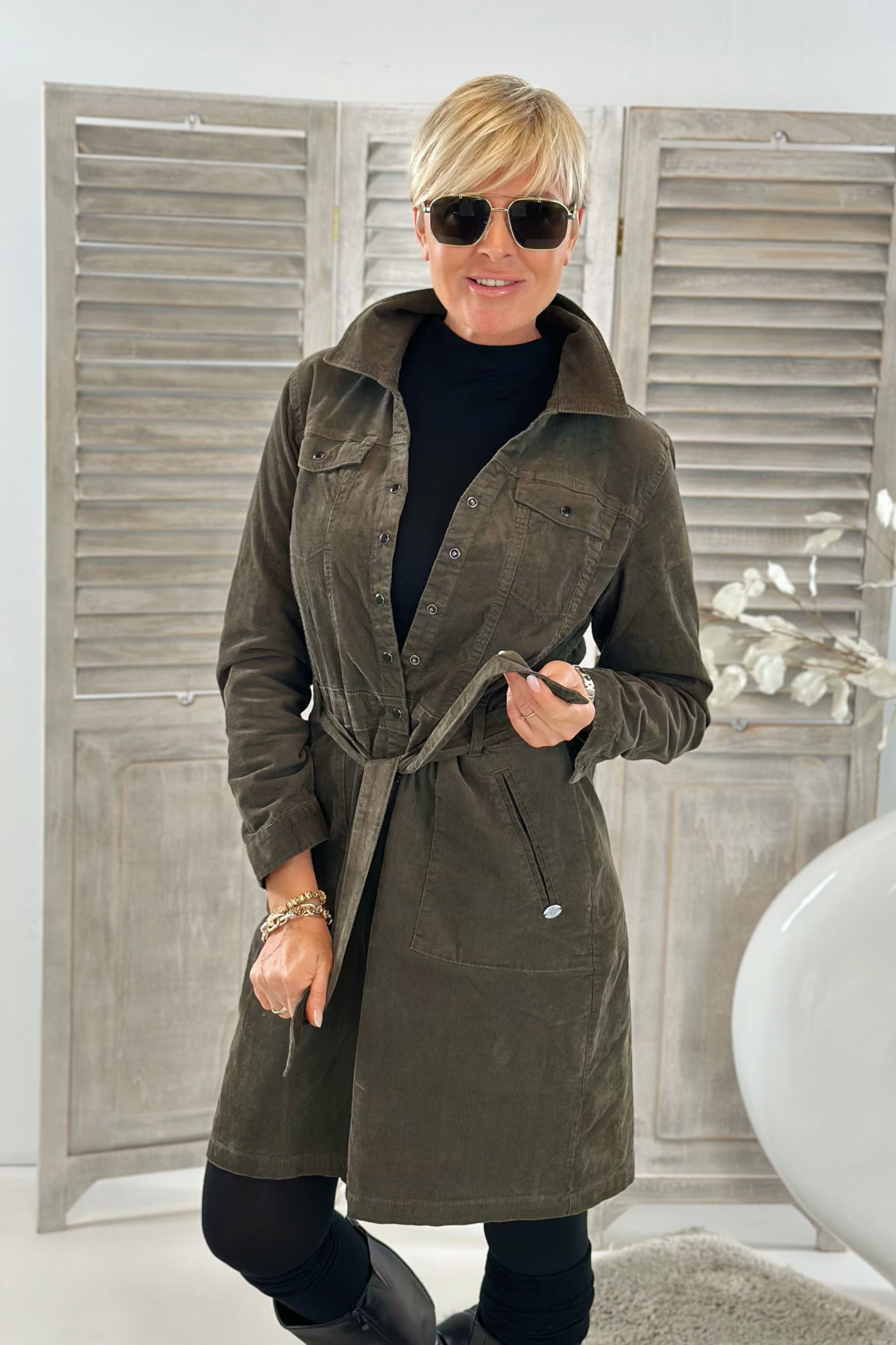 Feincord-Kleid, khaki