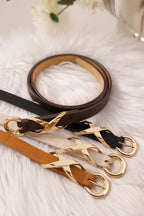 Schmaler Ledergürtel mit toller Schnalle, beige-gold