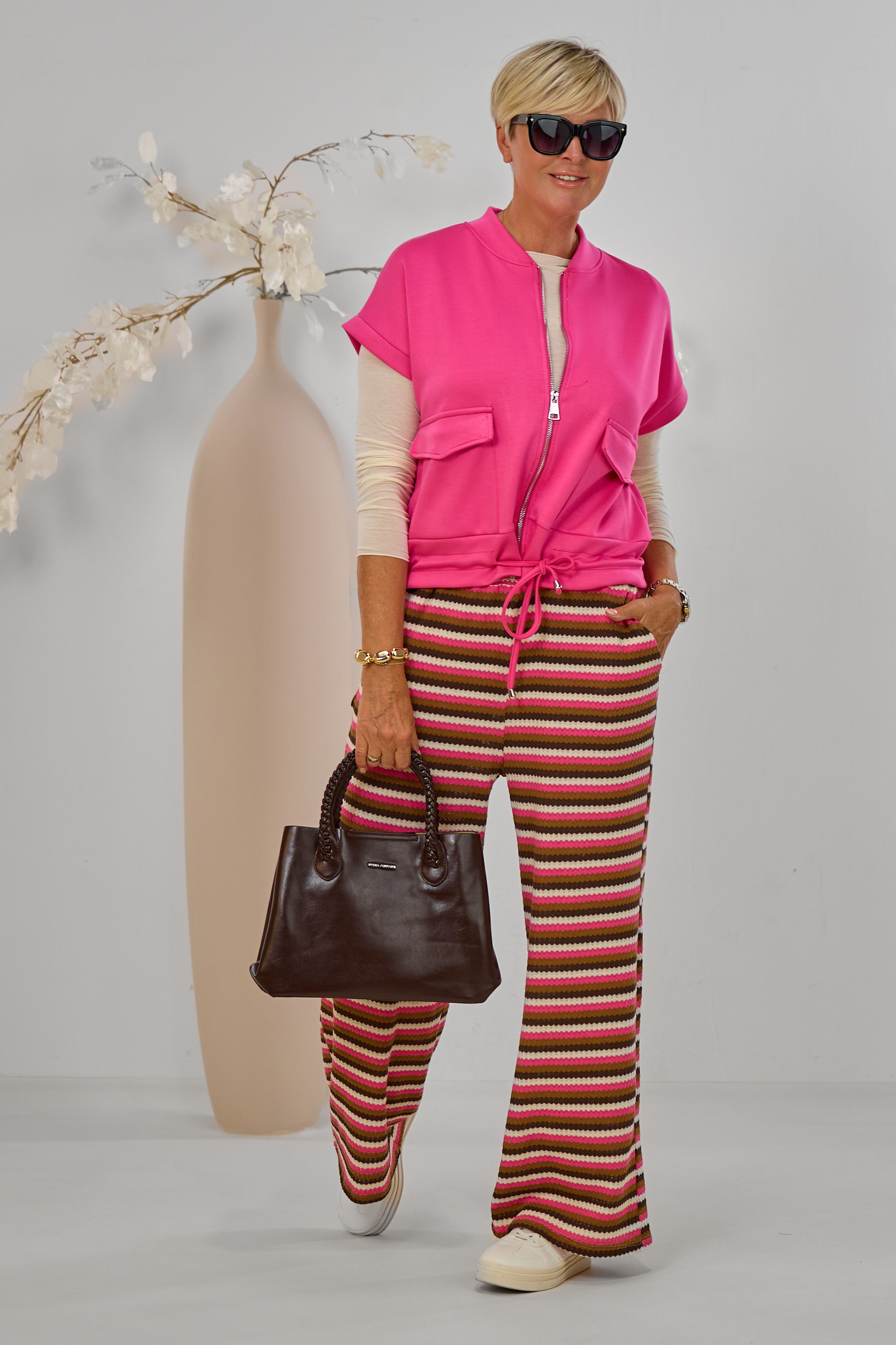 Cozy Weste mit Kordelzug, pink