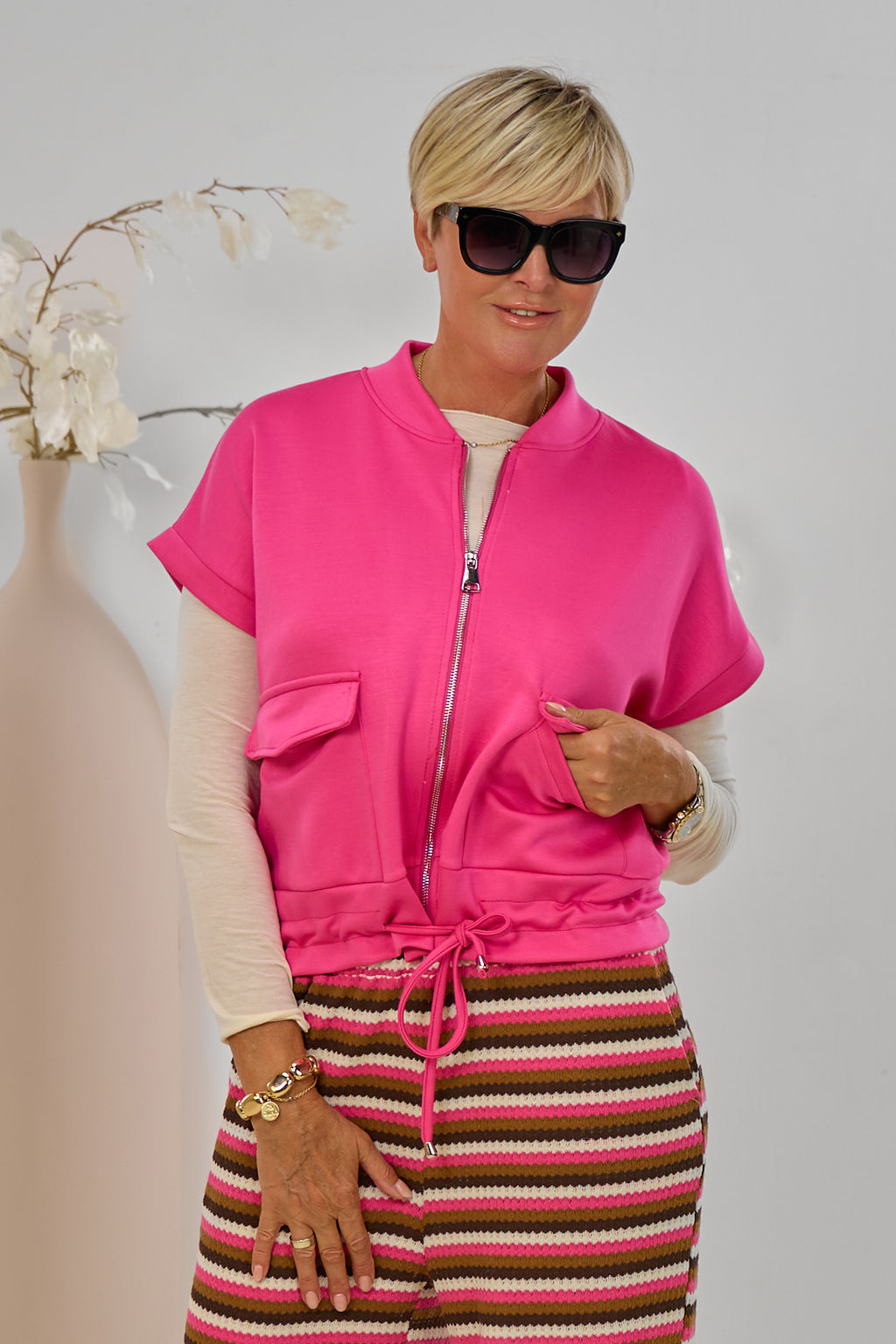 Cozy Weste mit Kordelzug, pink