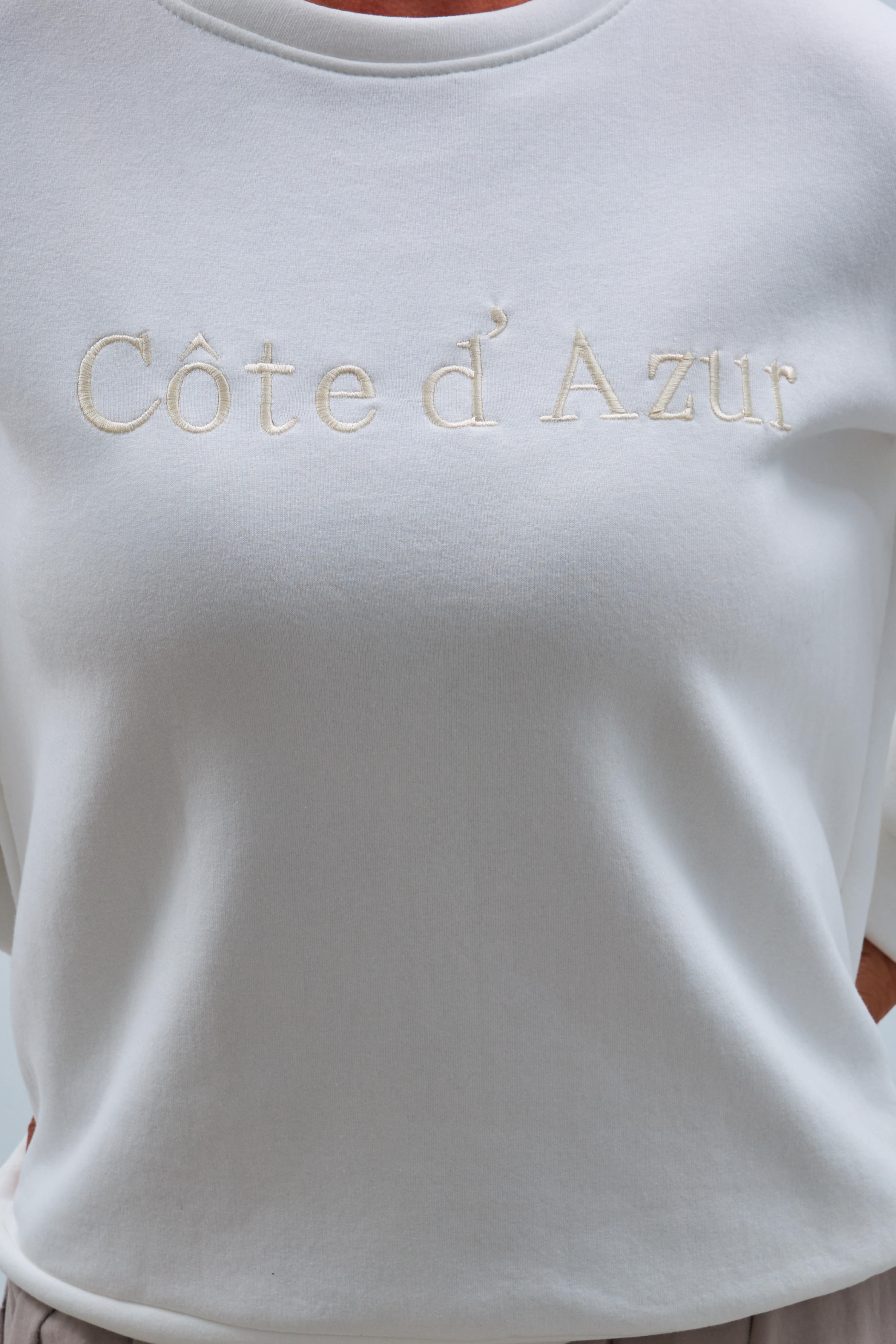 Sweaty mit gesticktem Schriftzug "Cote d'Azur", ecru