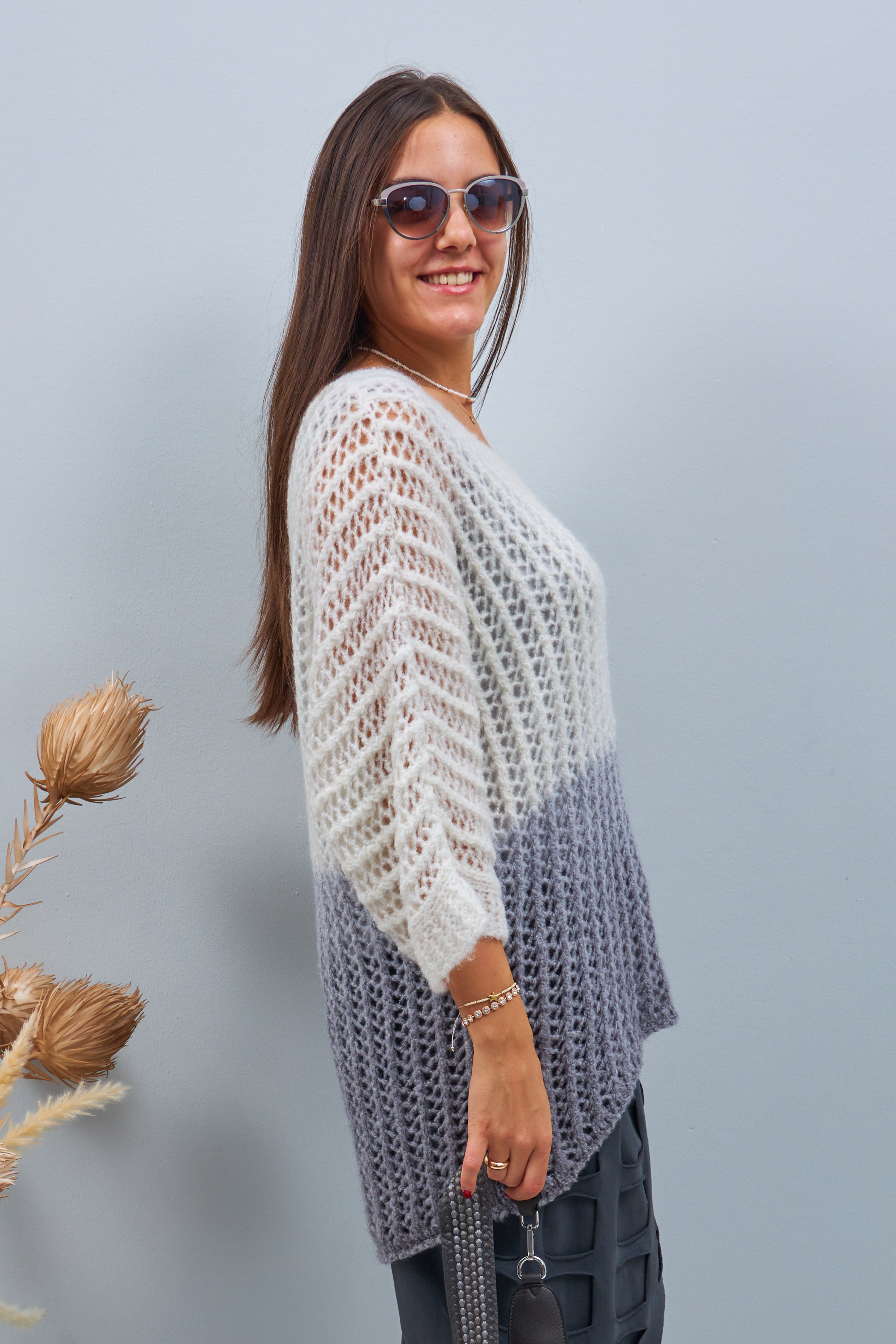 Knit sweater with color gradient, offwhite-grey