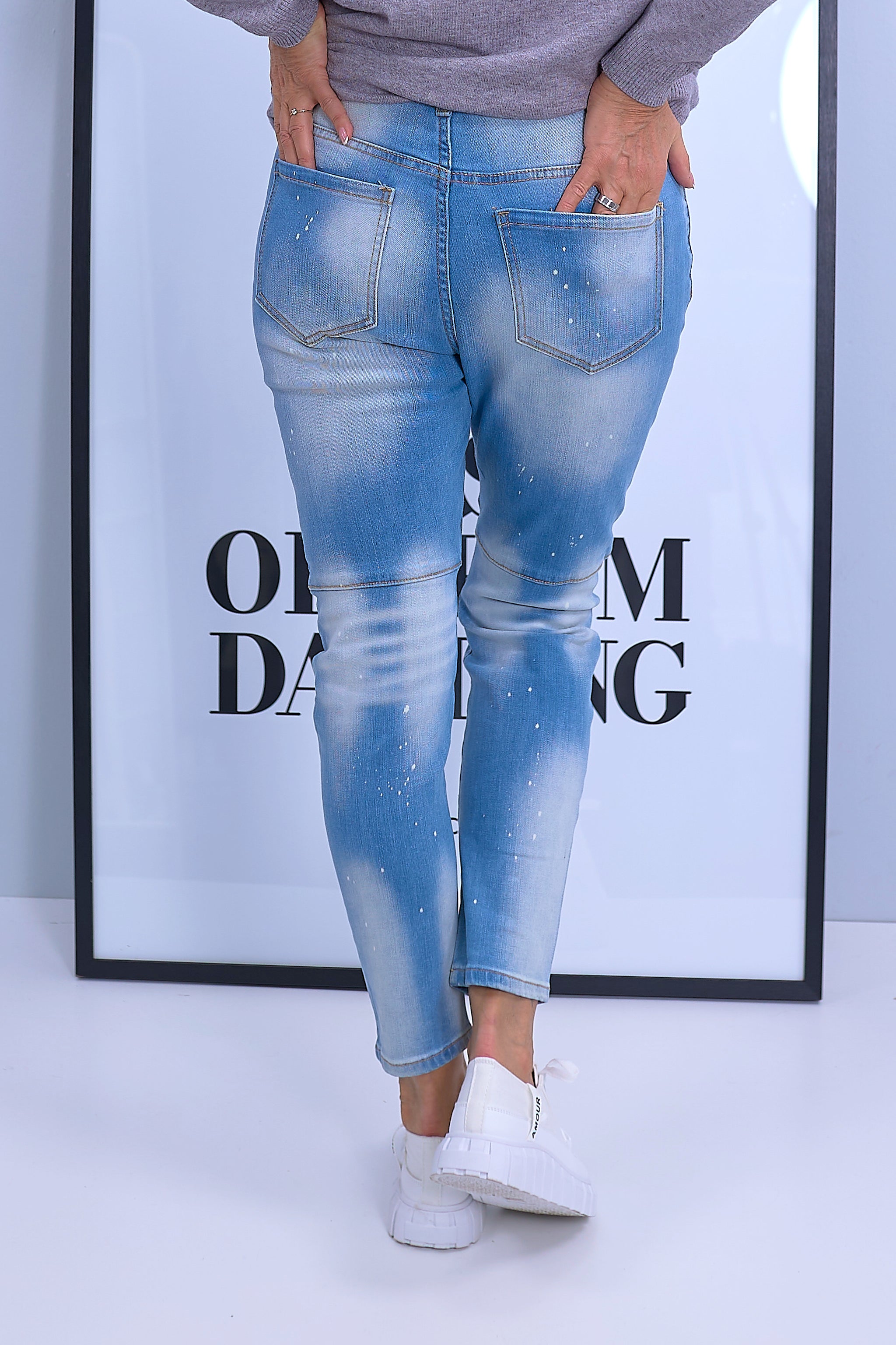 Jeans, denim used-silber