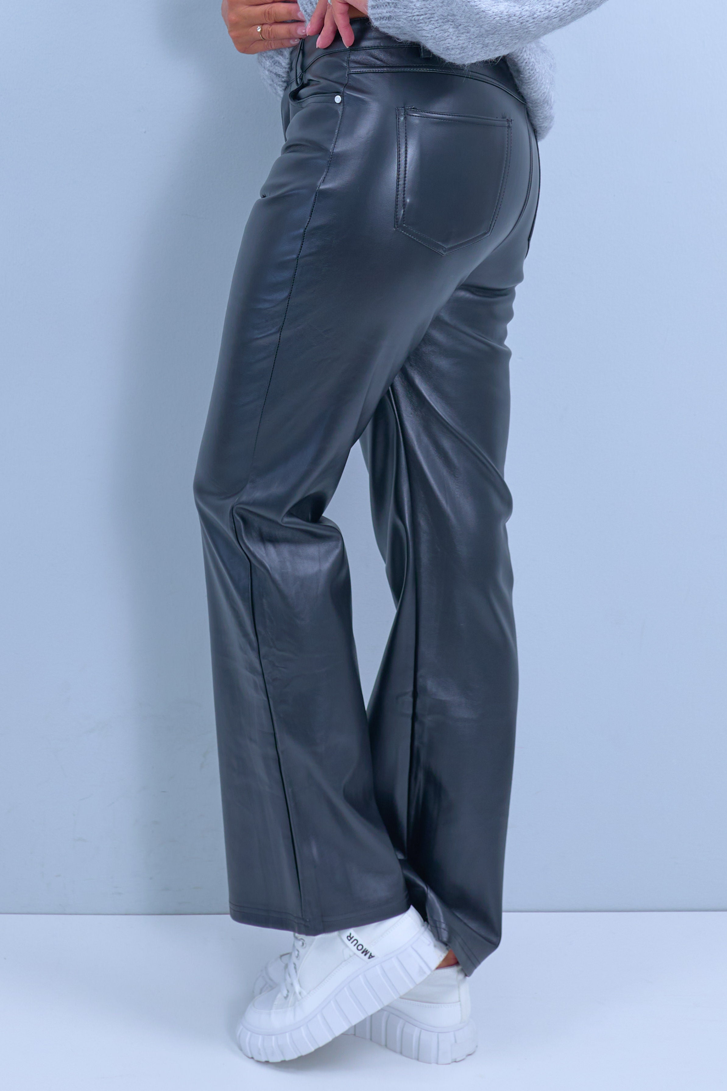 Faux leather pants in 5-pocket style, black