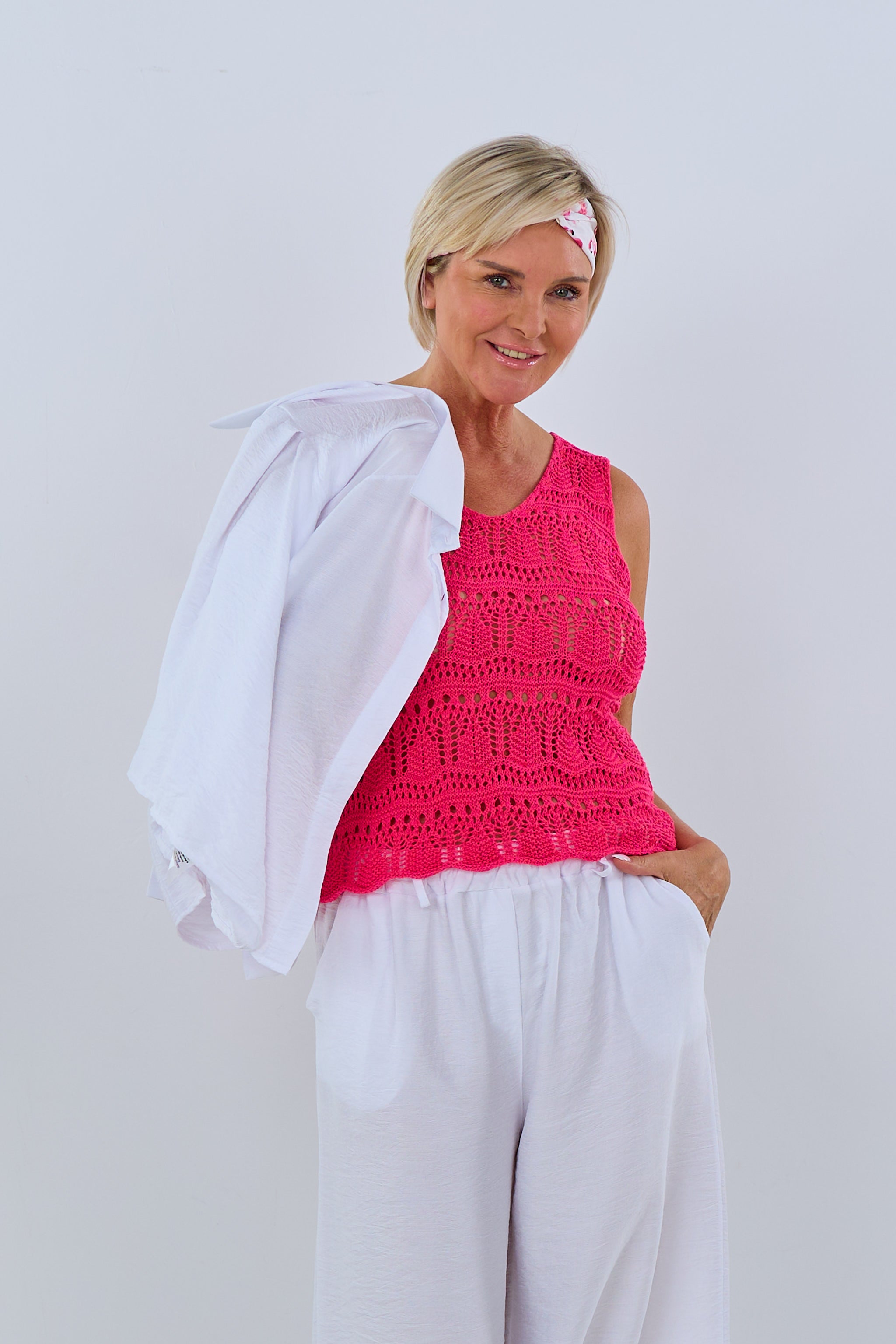 Knitted top with V-neck, pink