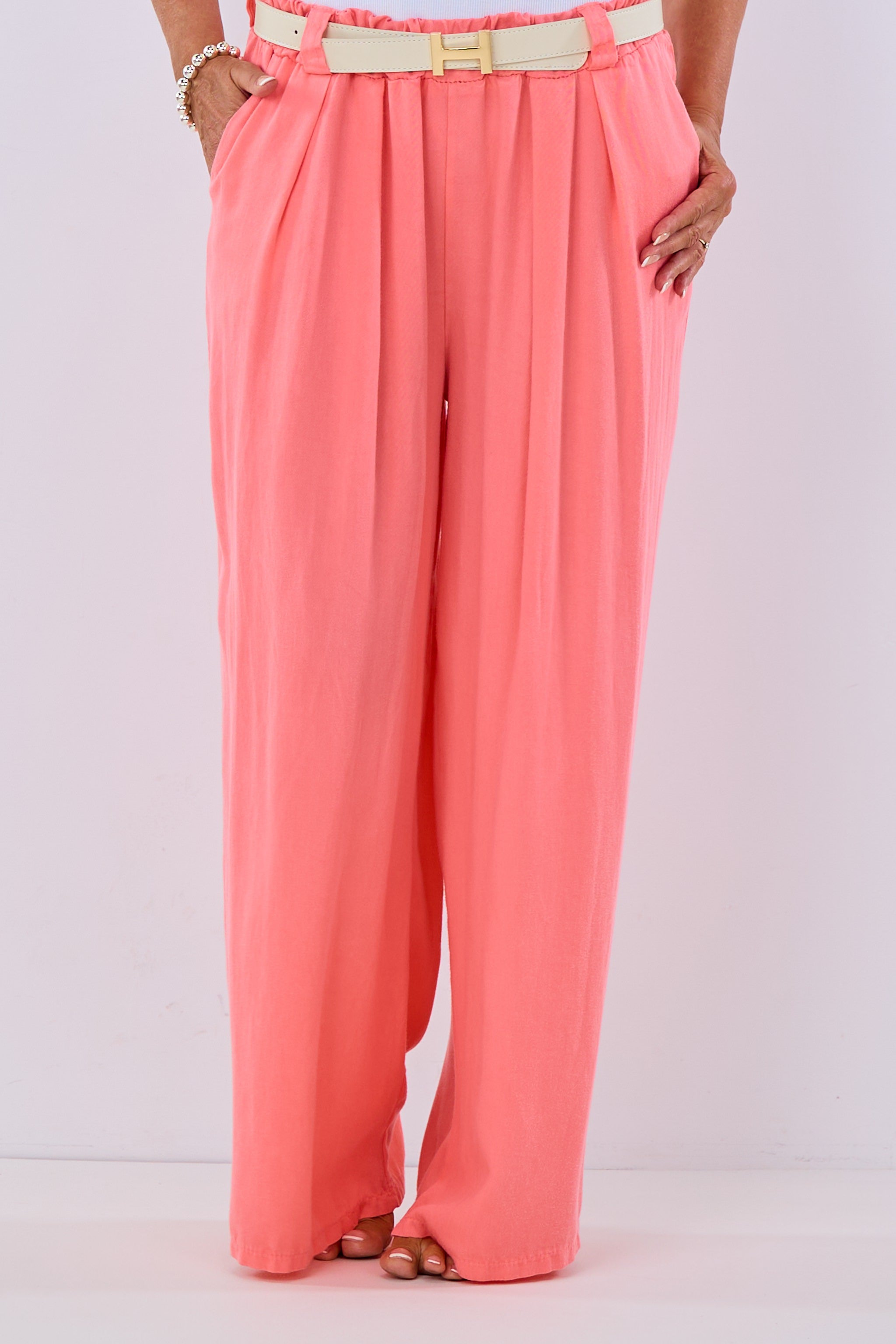 Wide pants with elastic waistband, apricot