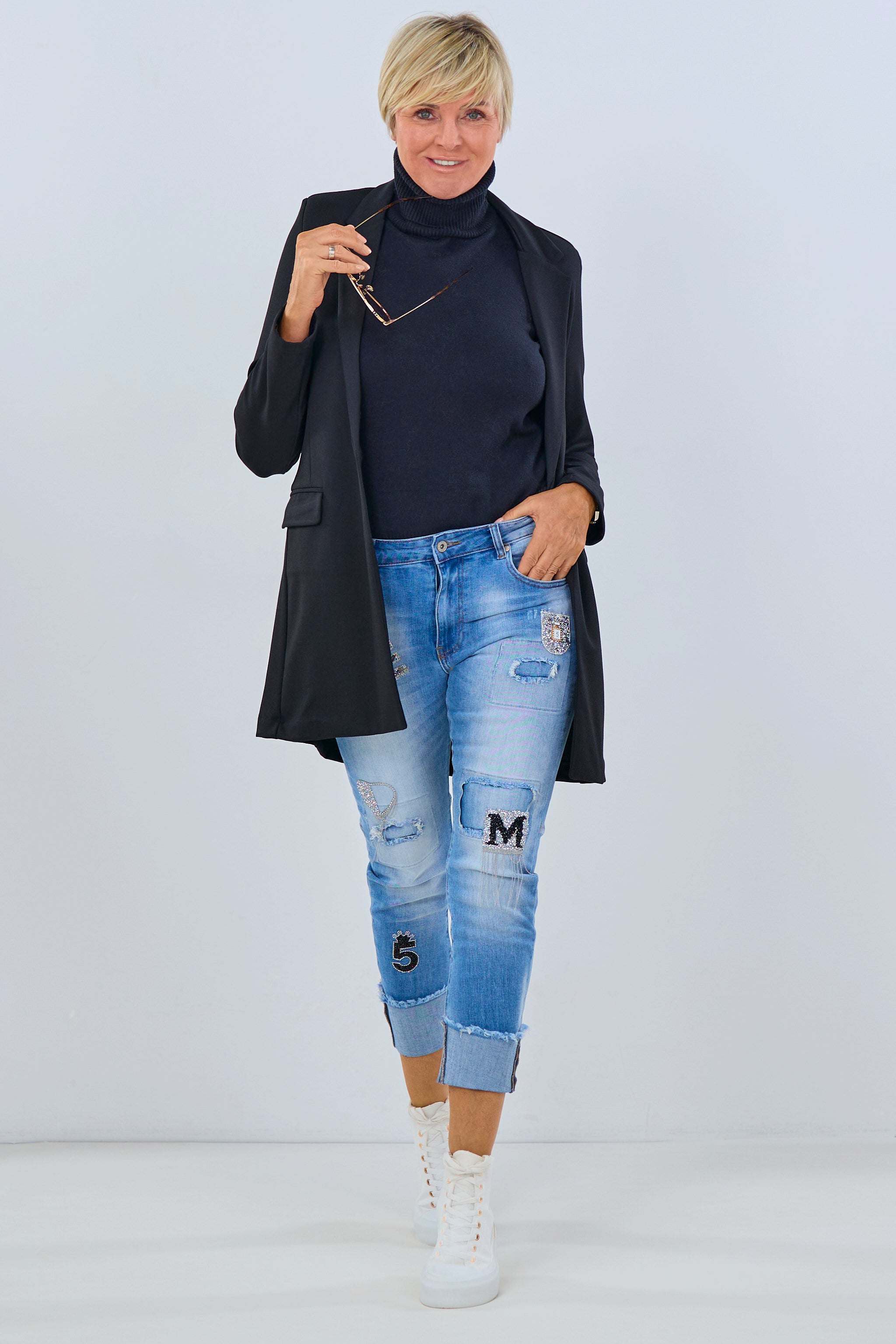 Jeans mit Glitzer-Patches, denim