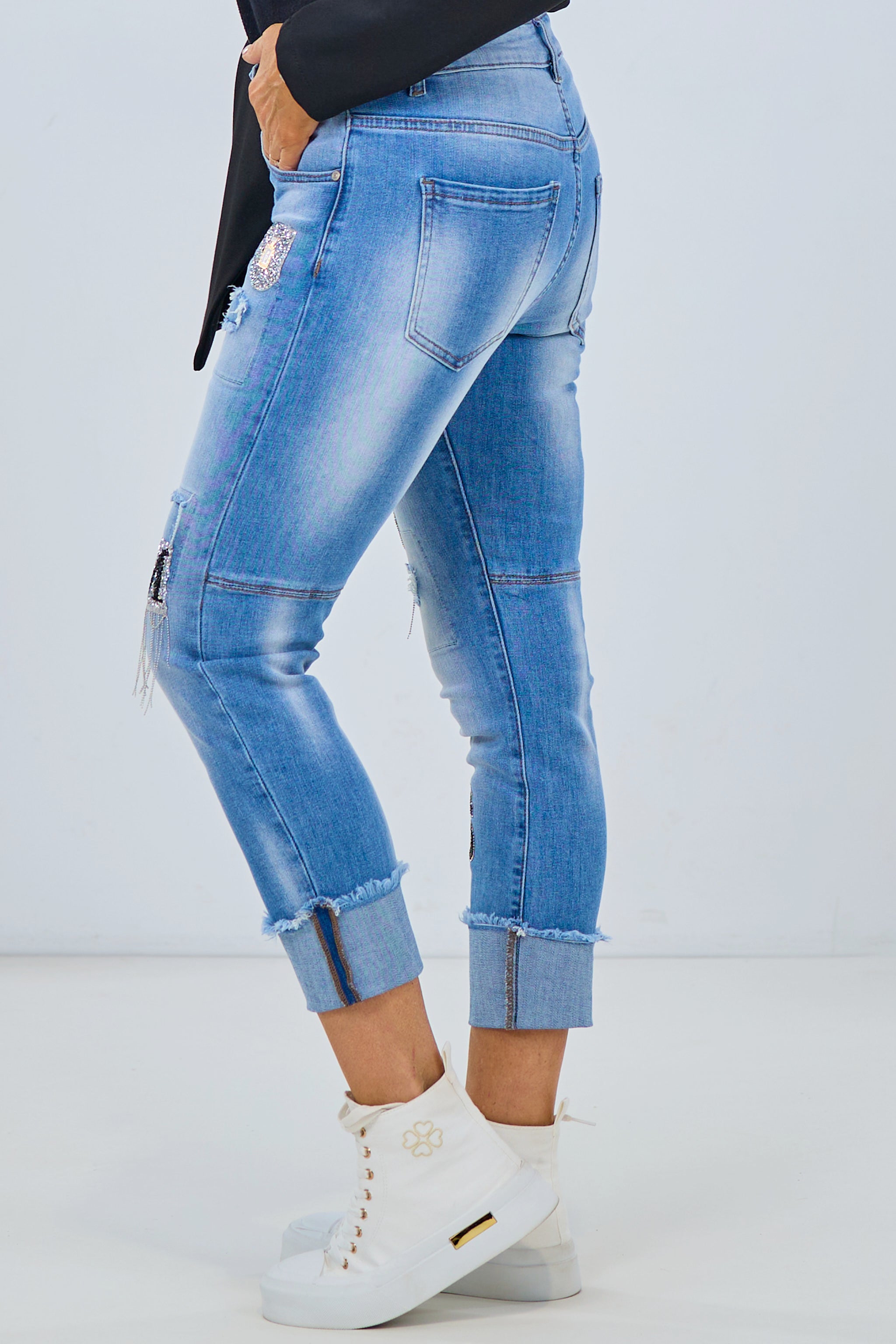 Jeans mit Glitzer-Patches, denim