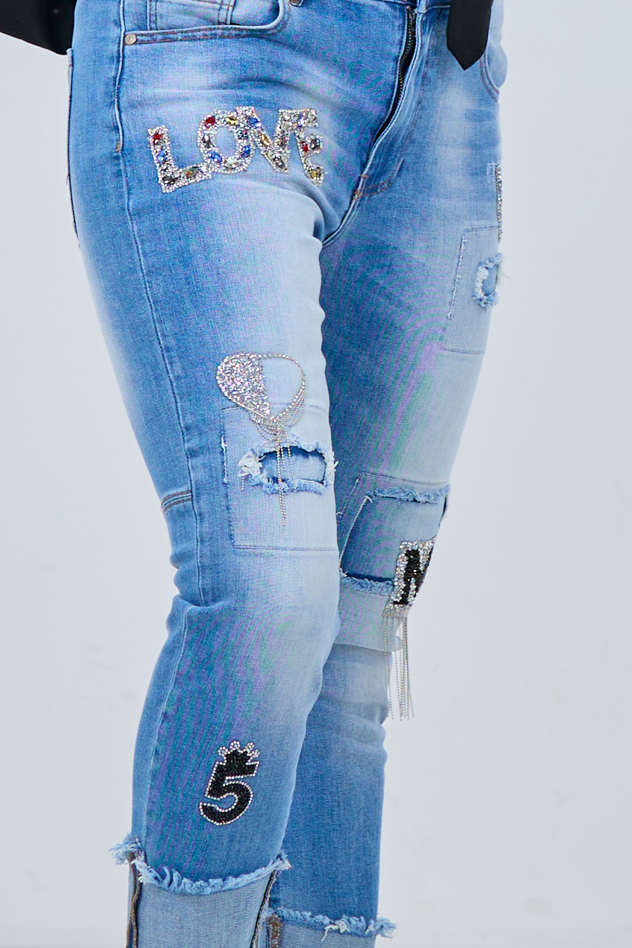 Jeans mit Glitzer-Patches, denim