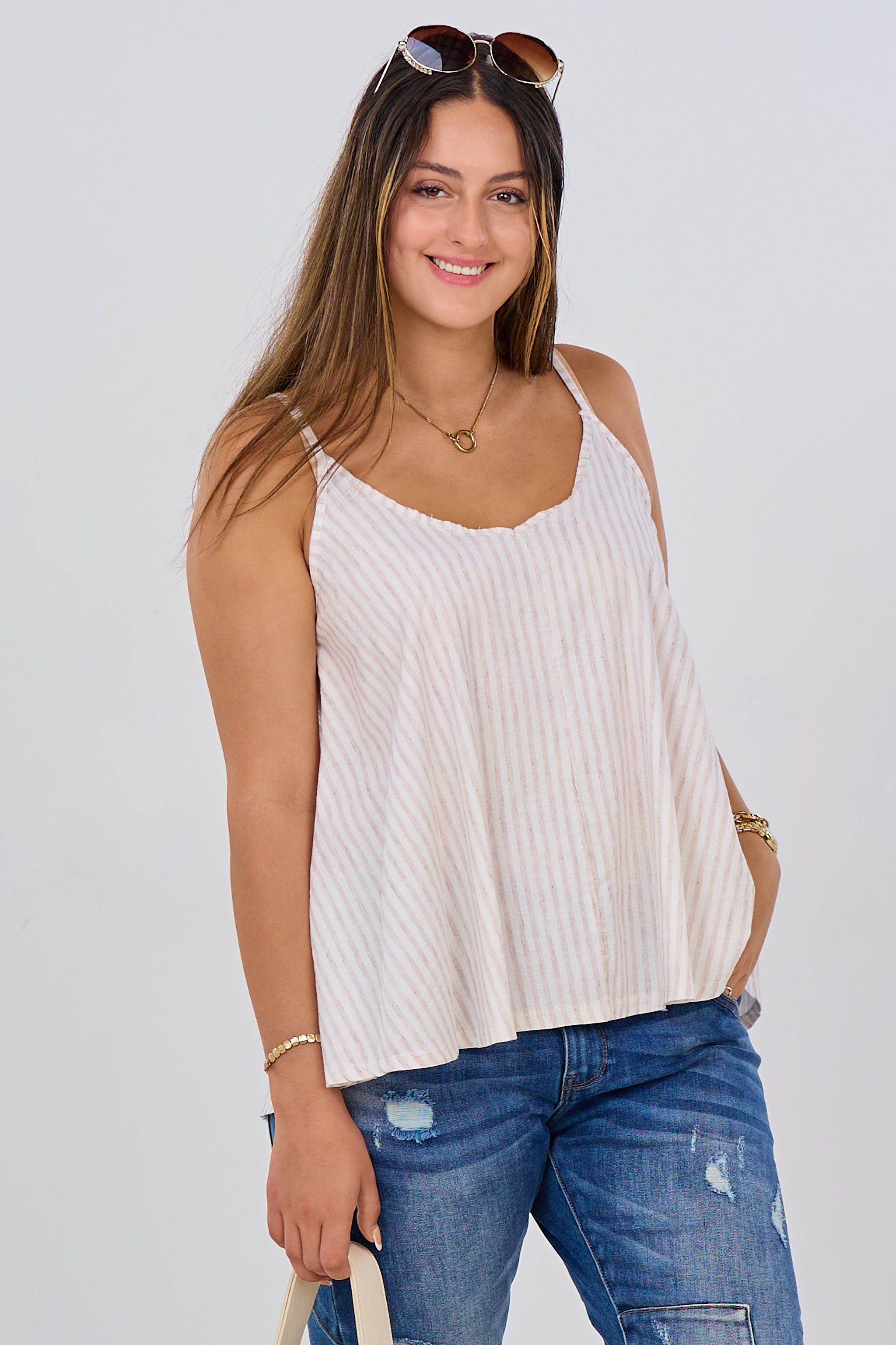 gestreiftes Top, ecru-beige