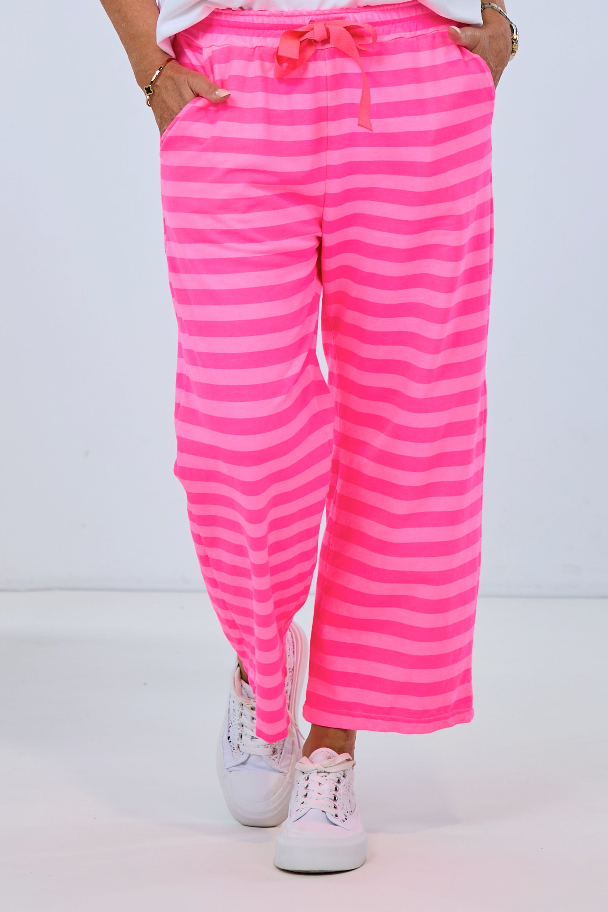 geringelte Sweaty Hose, neon pink-rosa