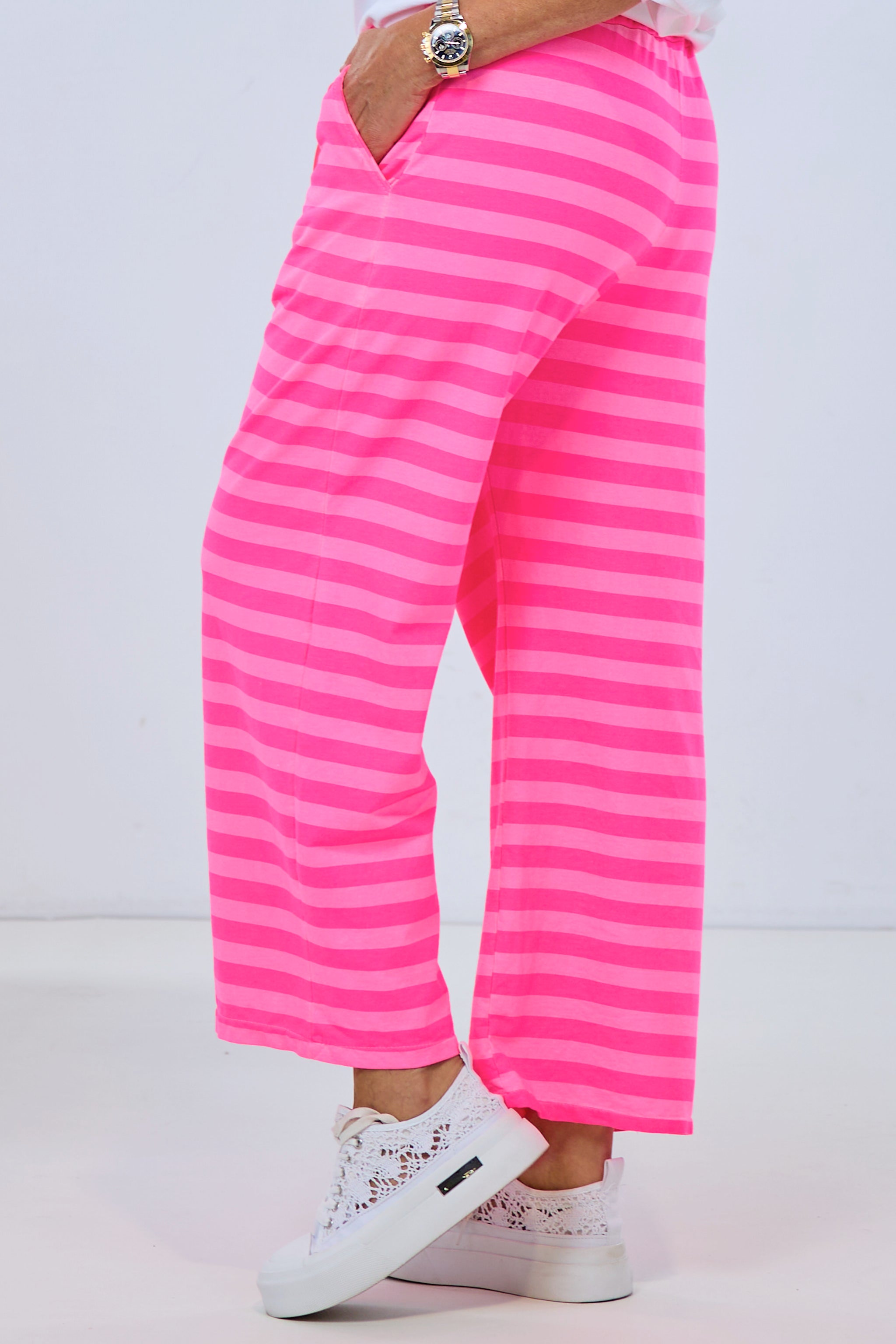 geringelte Sweaty Hose, neon pink-rosa