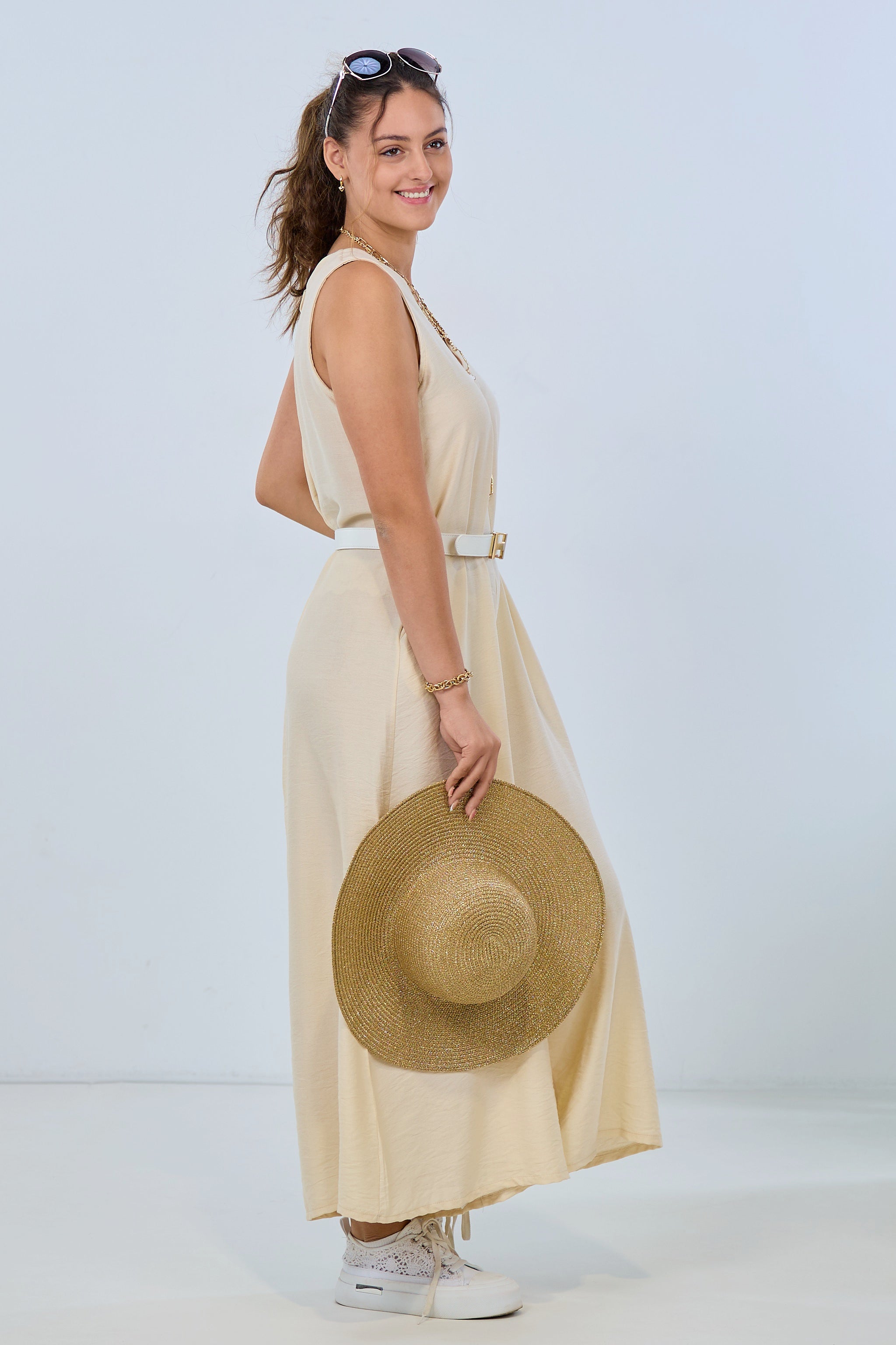 Overall mit raffiniertem Rückenschlitz, creme