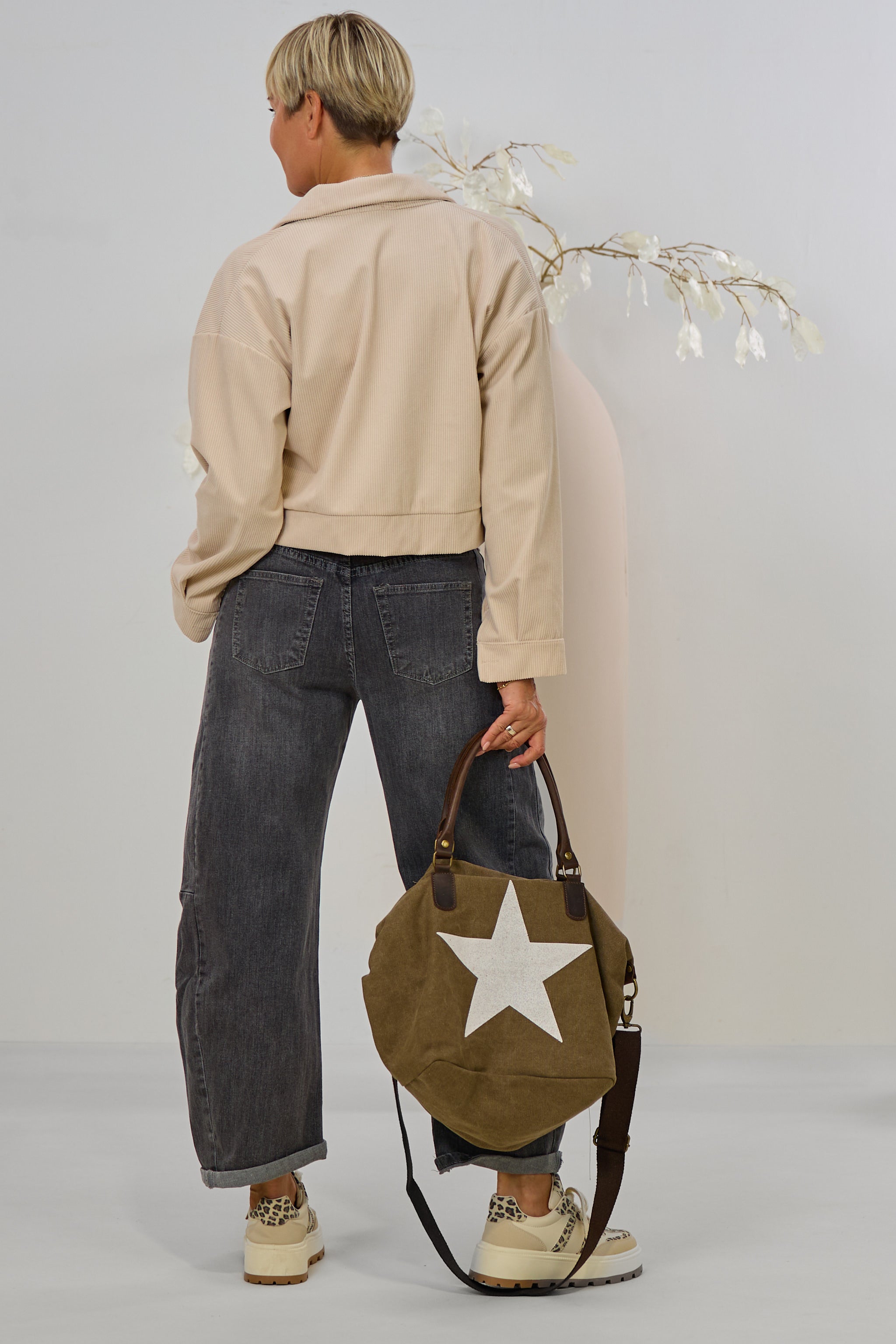 kurze Cord-Hemdjacke, creme