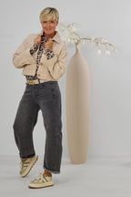 kurze Cord-Hemdjacke, creme