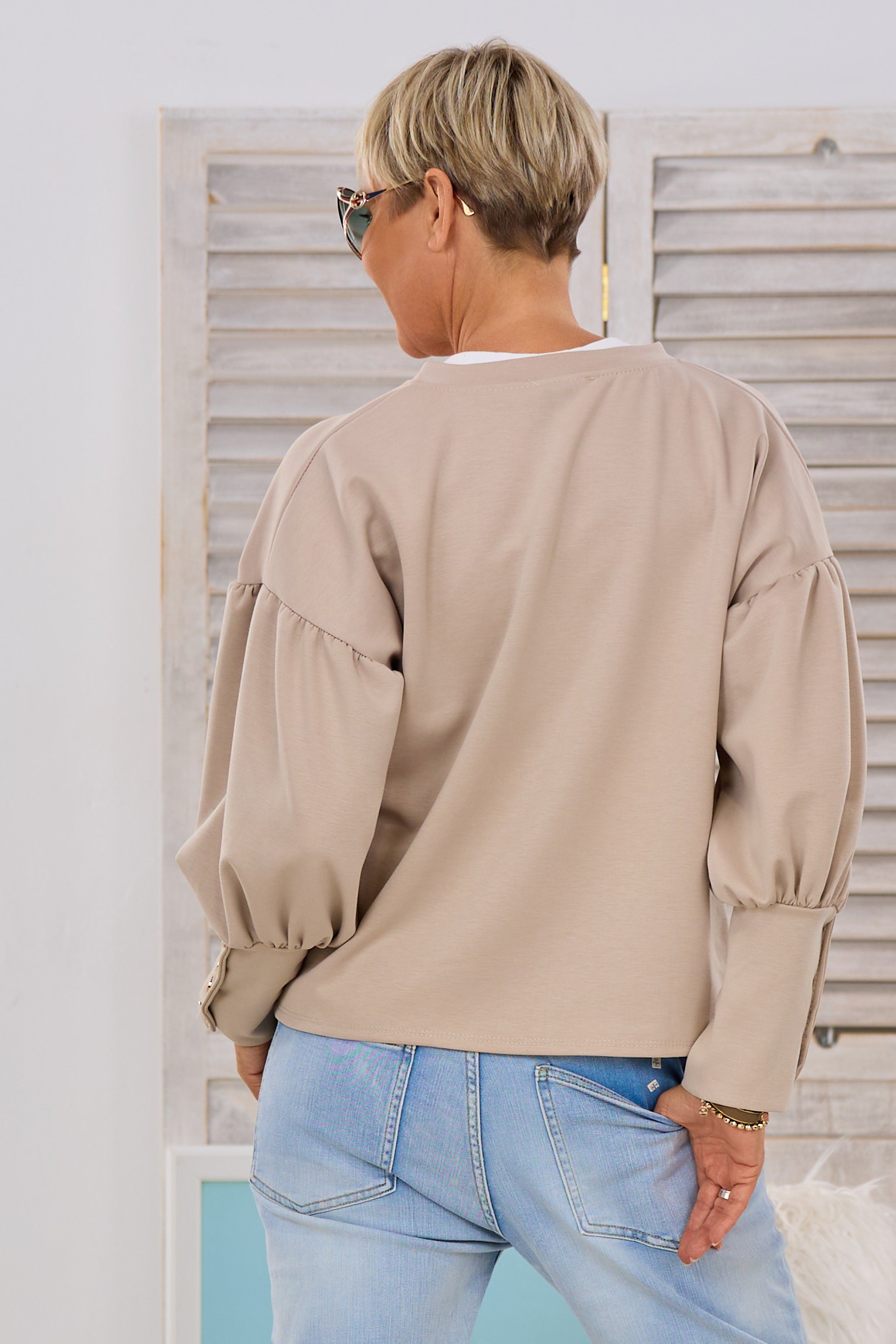 Cozy Shirt mit weiten Ärmeln, beige