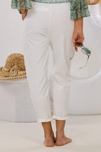 Hose mit Bundfalten und Gürtel, ecru