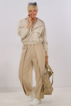Fabric pants with turn-ups, beige