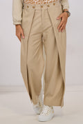 Fabric pants with turn-ups, beige