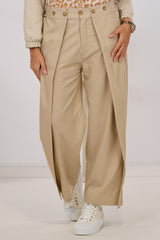Fabric pants with turn-ups, beige