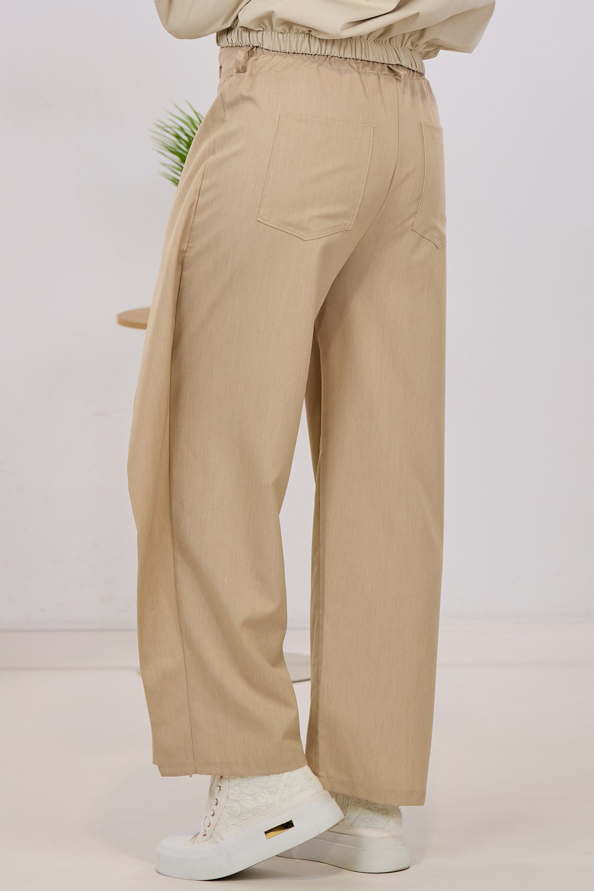 Fabric pants with turn-ups, beige