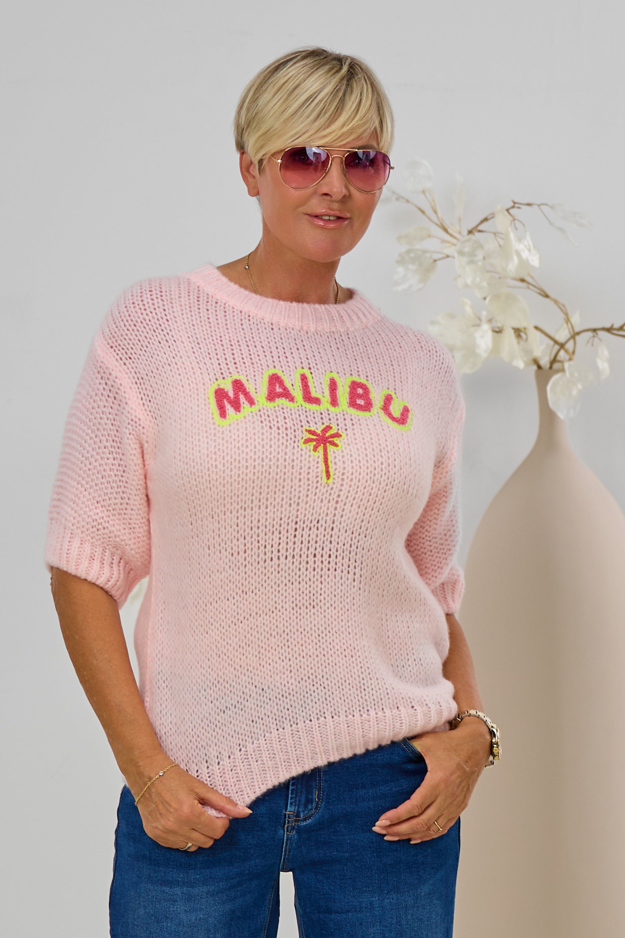 Kurzarm Strickpulli MALIBU, rosa
