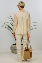 Lightweight blouse with ruffles and ribbons, beige