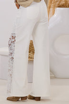 Mid Waist Jeans mit Spitzeneinsatz, ecru/weiss