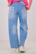 Jeans mit Nieten und Herzen, hellblau-silber